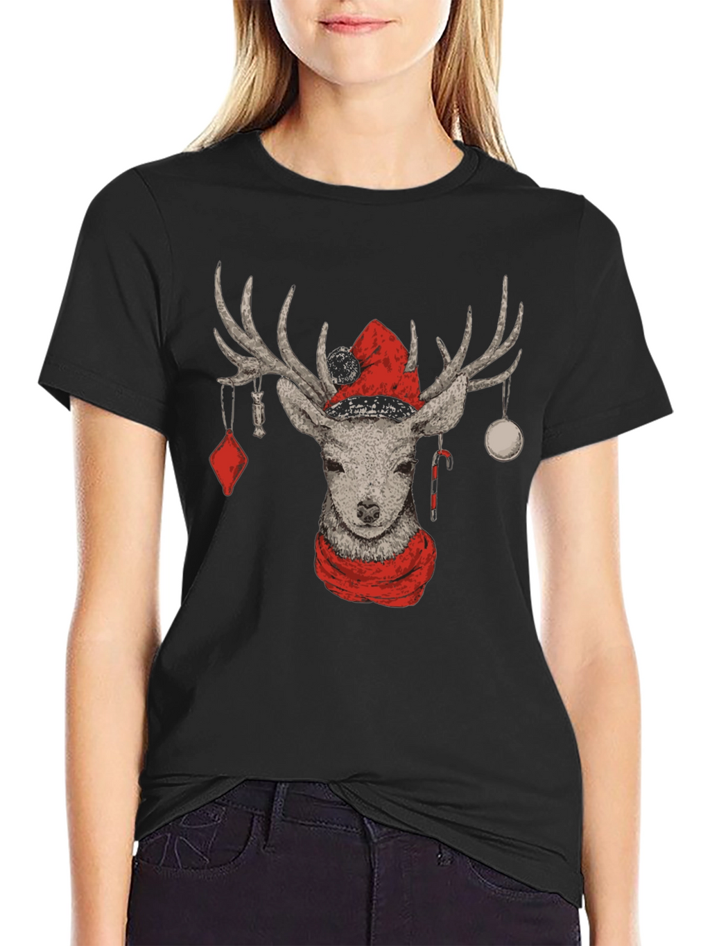 Christmas Deer Graphic Tee - Holiday Apparel
