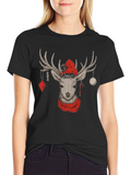 Christmas Deer Graphic Tee - Holiday Apparel