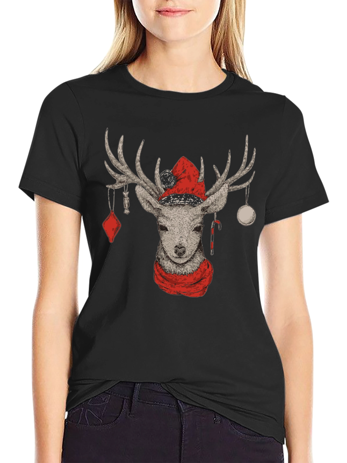 Christmas Deer Graphic Tee - Holiday Apparel