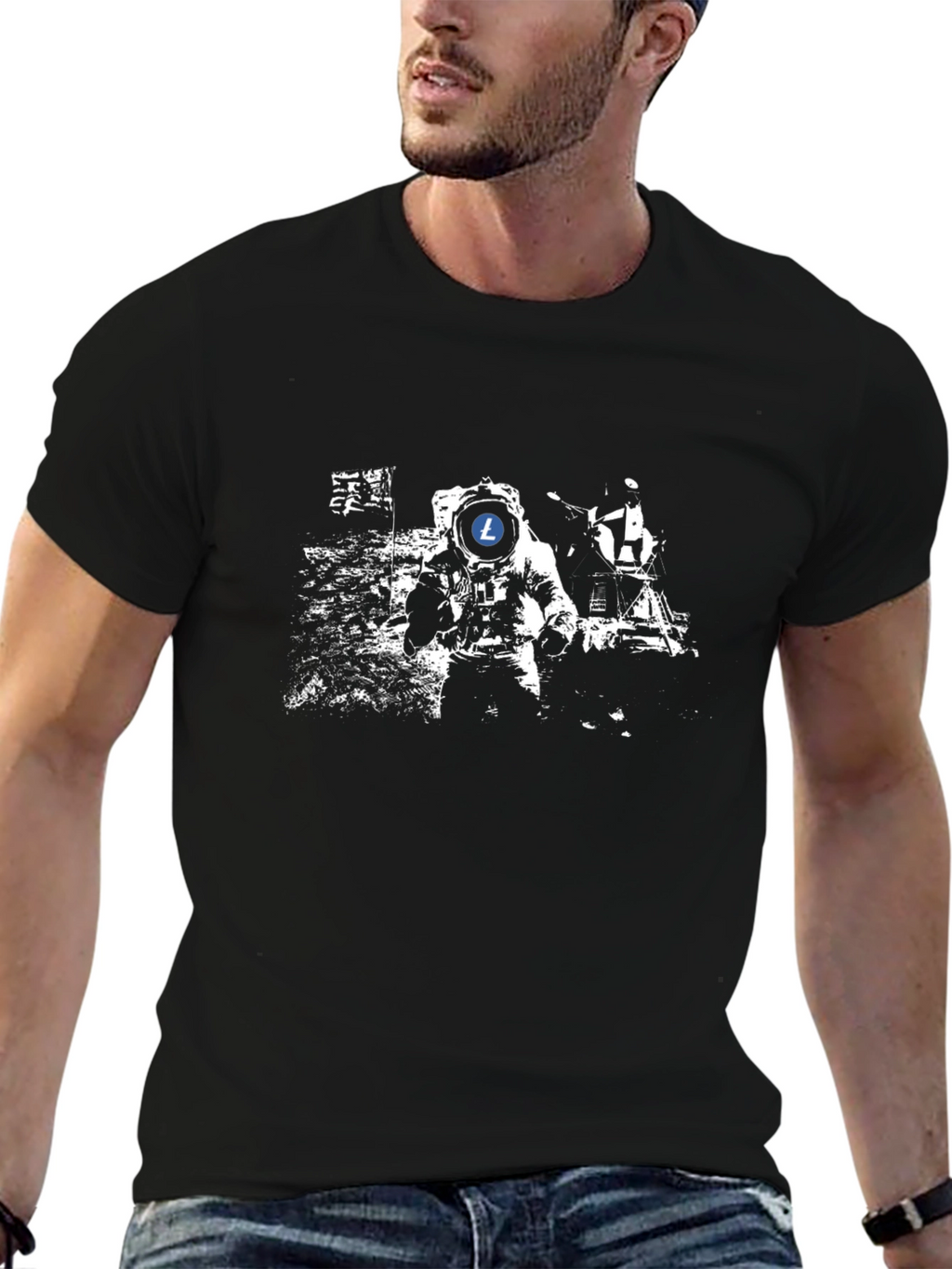 Astronaut Litecoin T-Shirt - Mens Black Tee