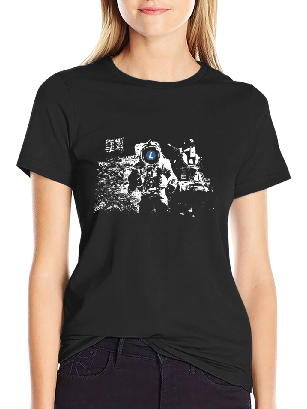 Astronaut Litecoin T-Shirt - Mens Black Tee