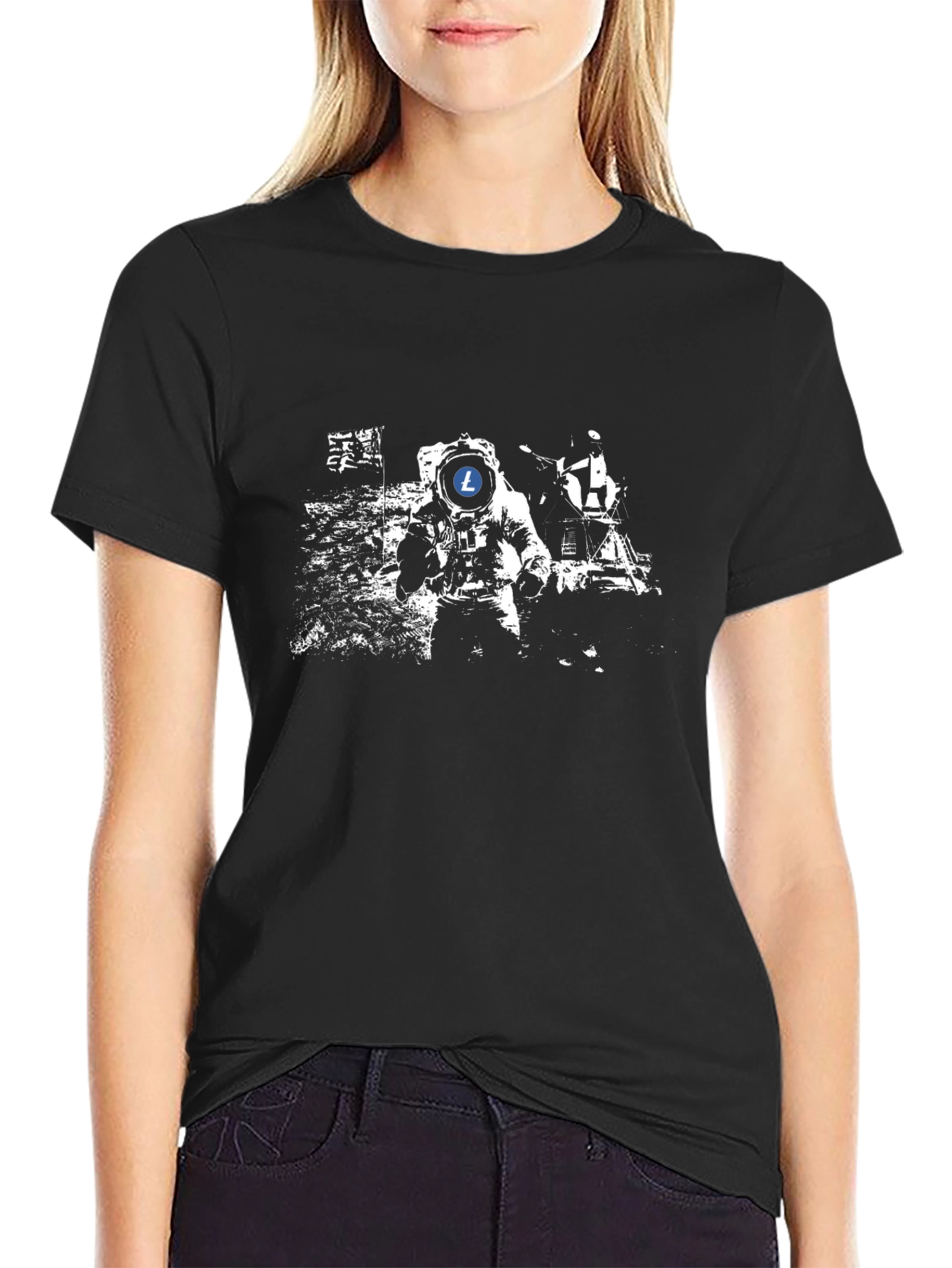 Astronaut Litecoin T-Shirt - Mens Black Tee
