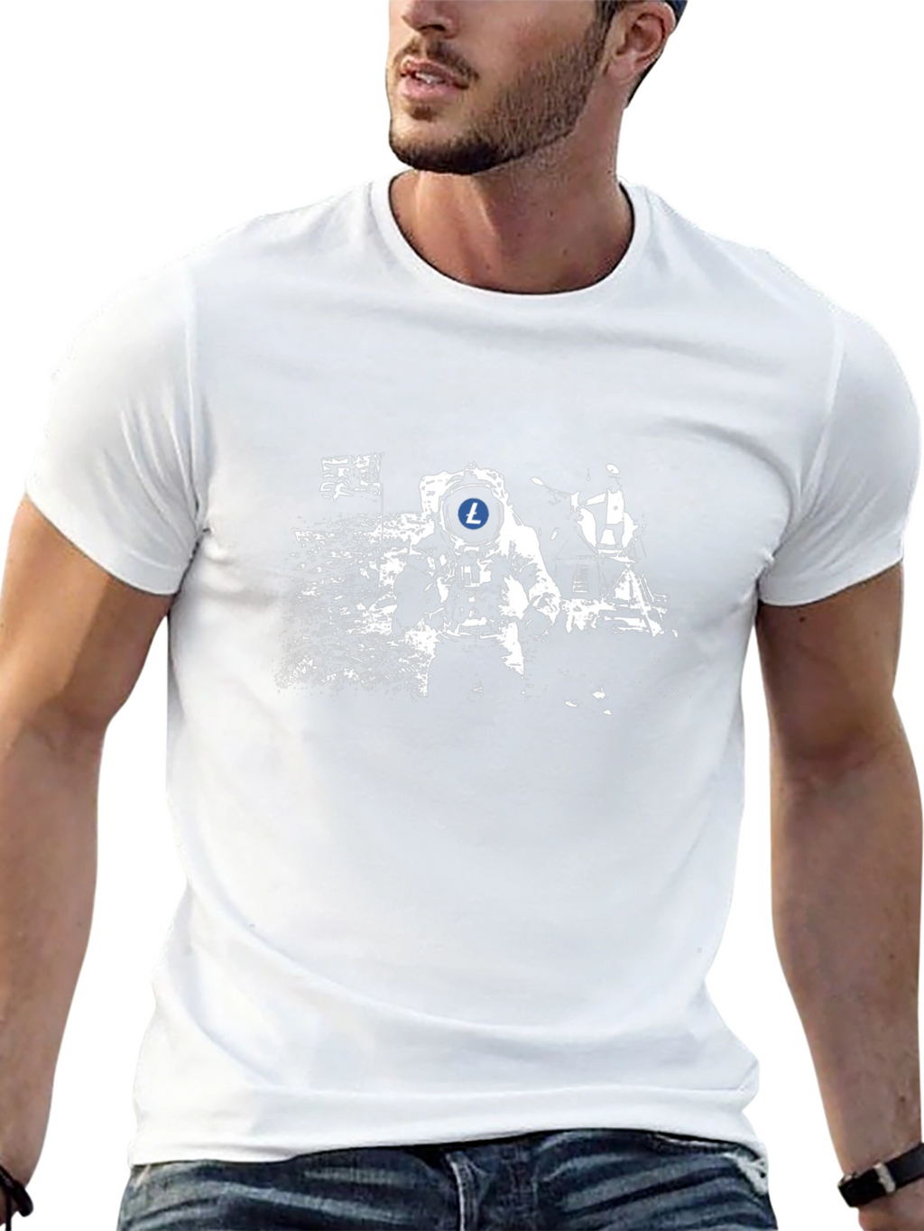Astronaut Litecoin T-Shirt - Mens Black Tee