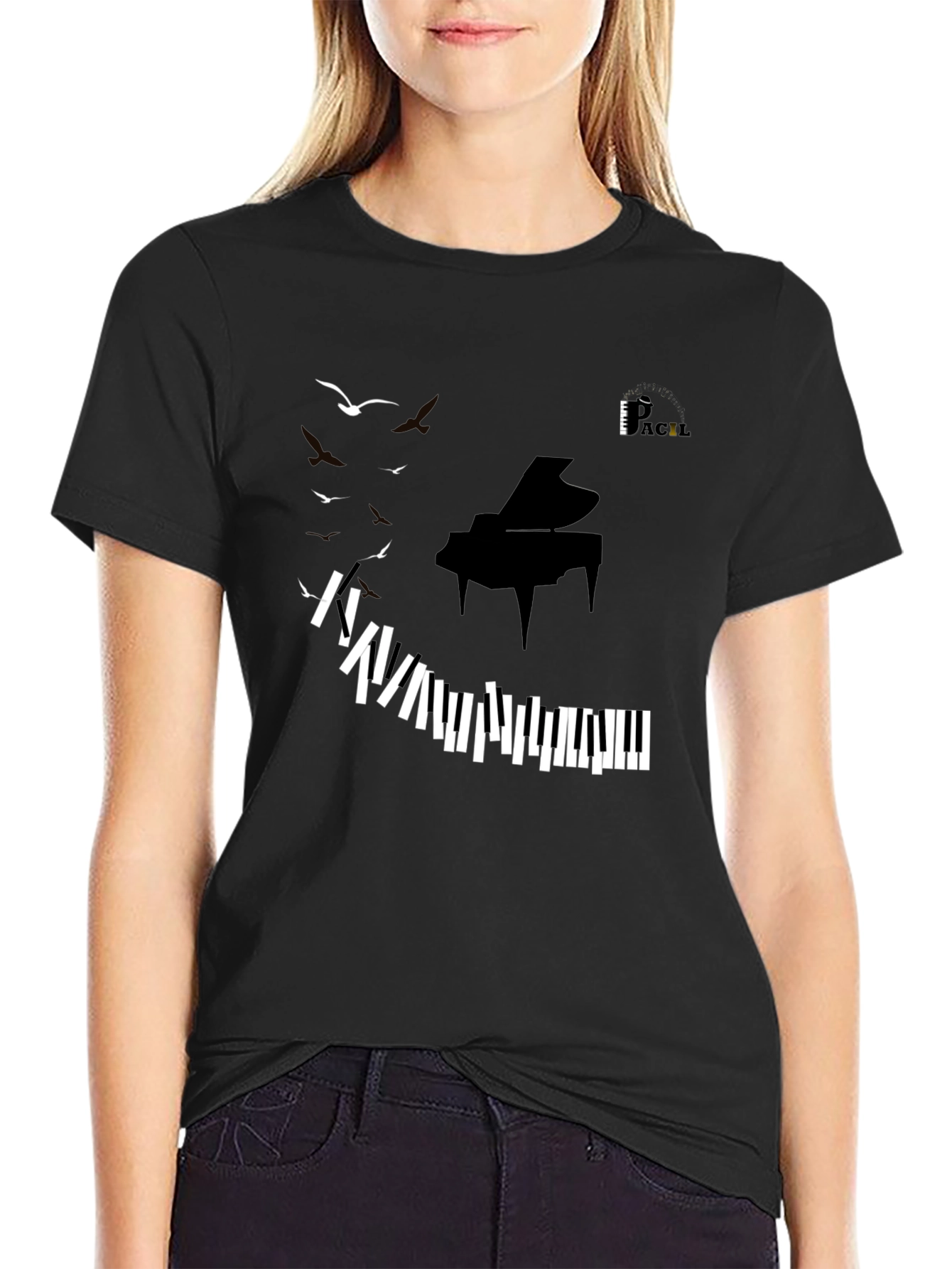 Piano Keys & Birds Graphic Tee - Stylish Music Lover T-Shirt