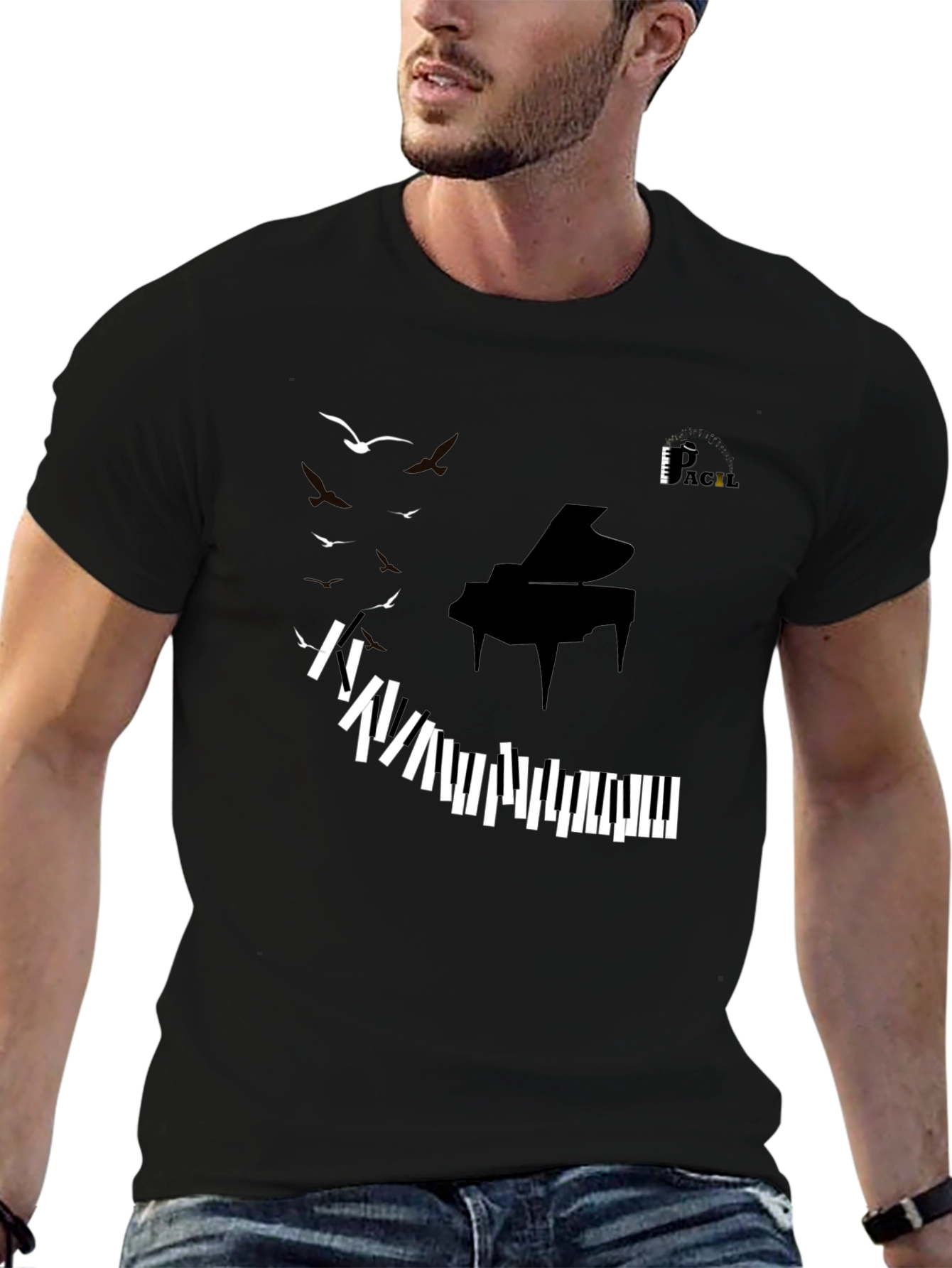 Piano Keys & Birds Graphic Tee - Stylish Music Lover T-Shirt