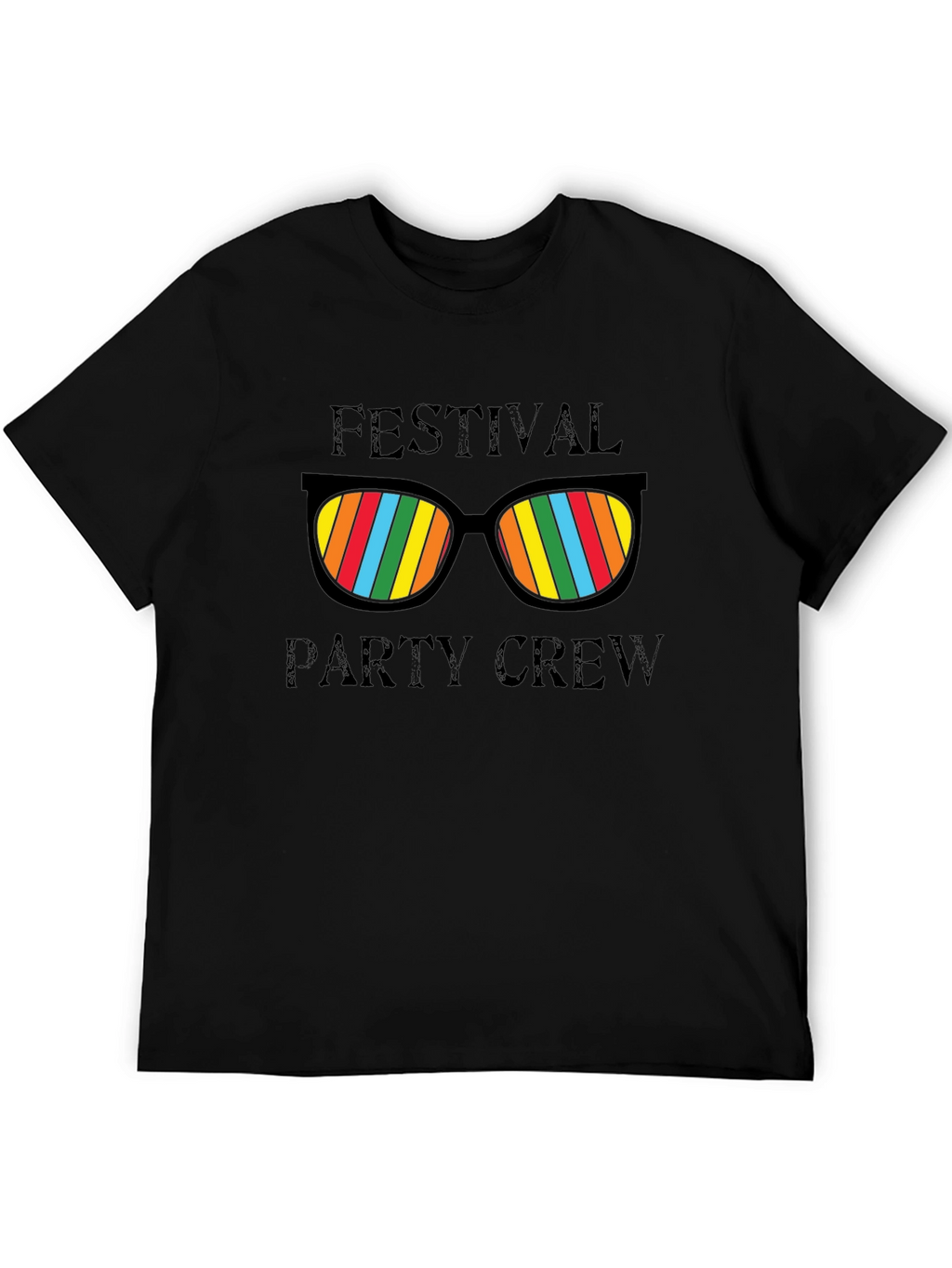 Festival Party Crew T-Shirt - Fun Rainbow Sunglasses Design