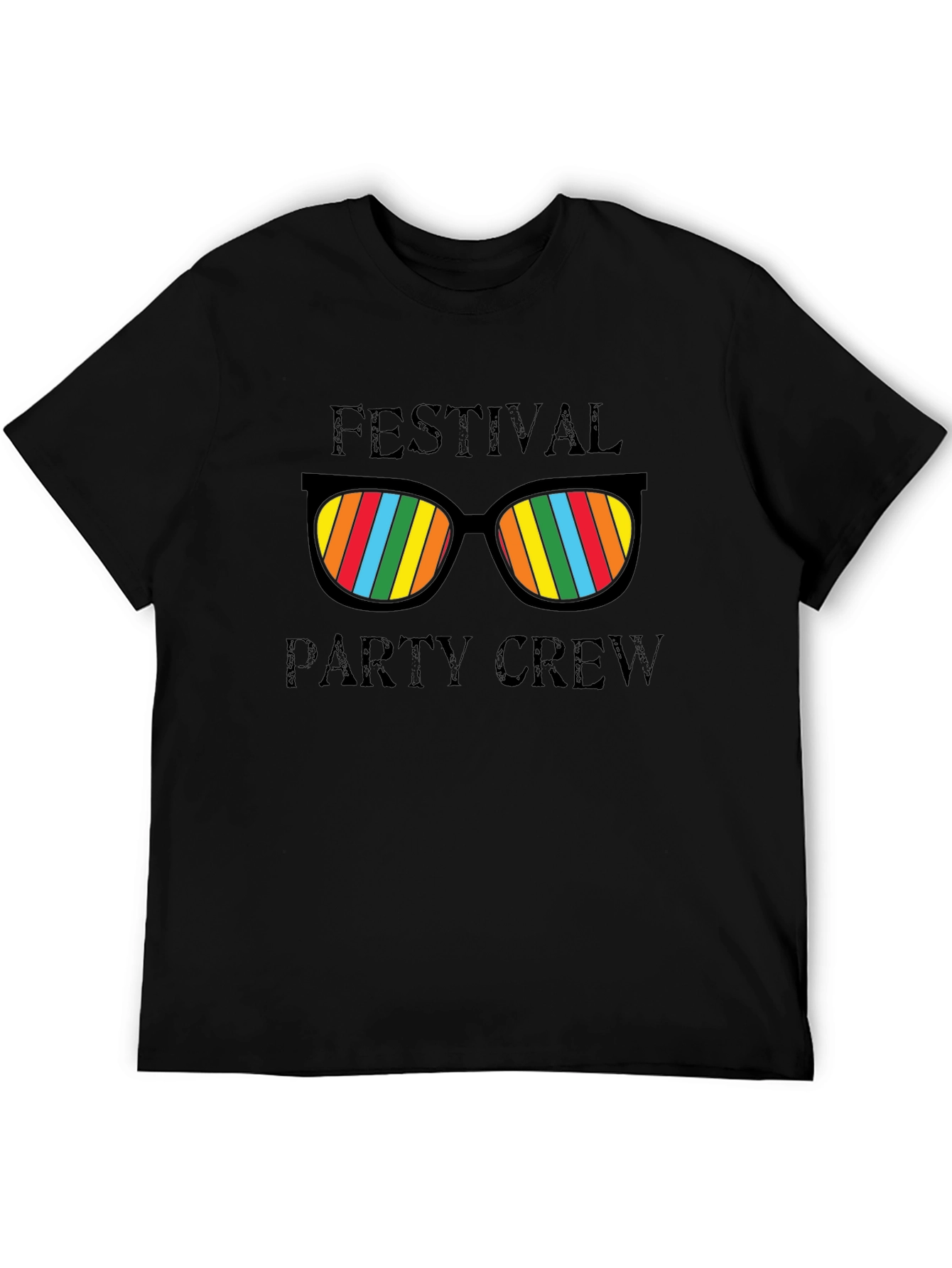 Festival Party Crew T-Shirt - Fun Rainbow Sunglasses Design