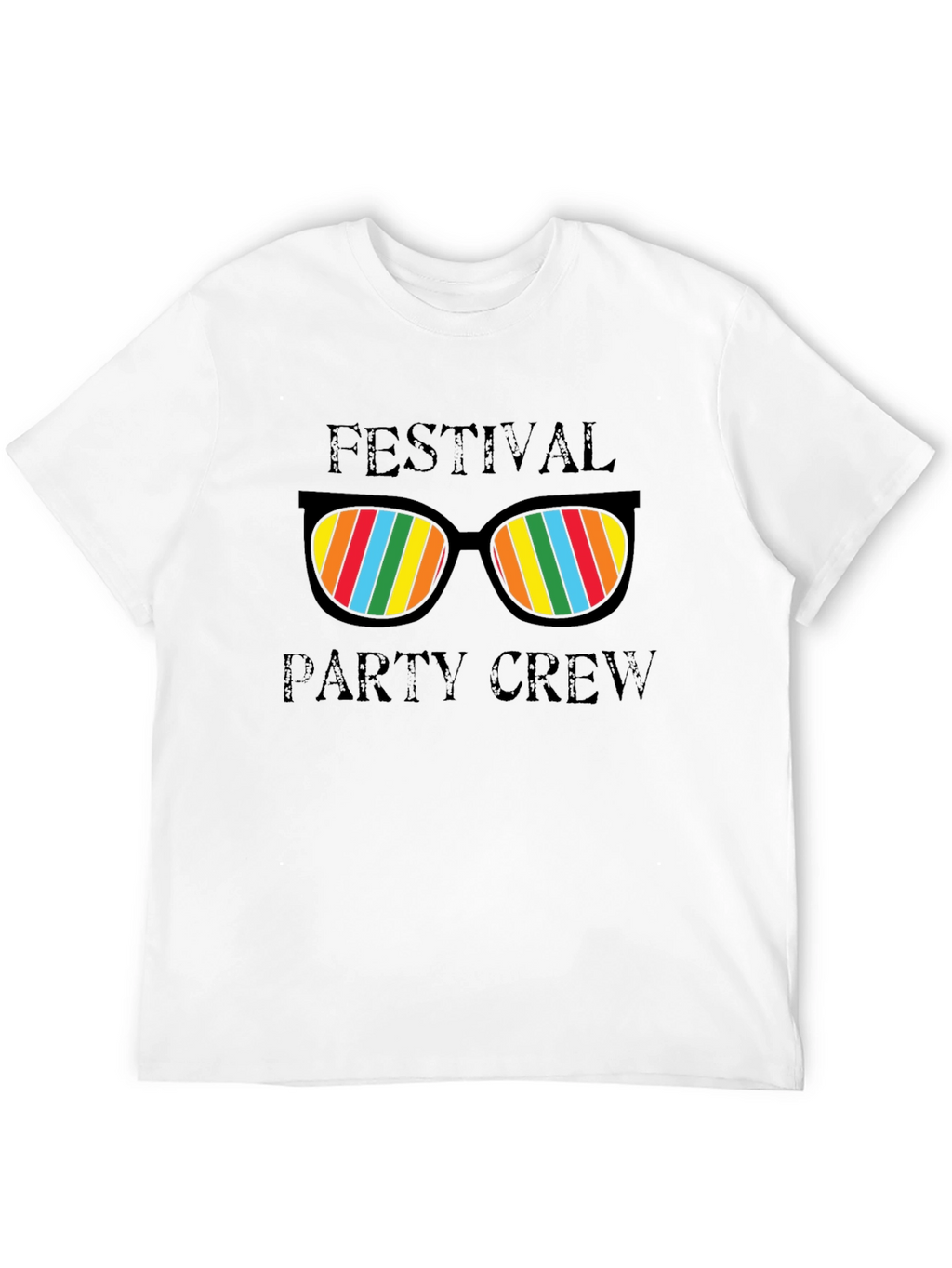 Festival Party Crew T-Shirt - Fun Rainbow Sunglasses Design