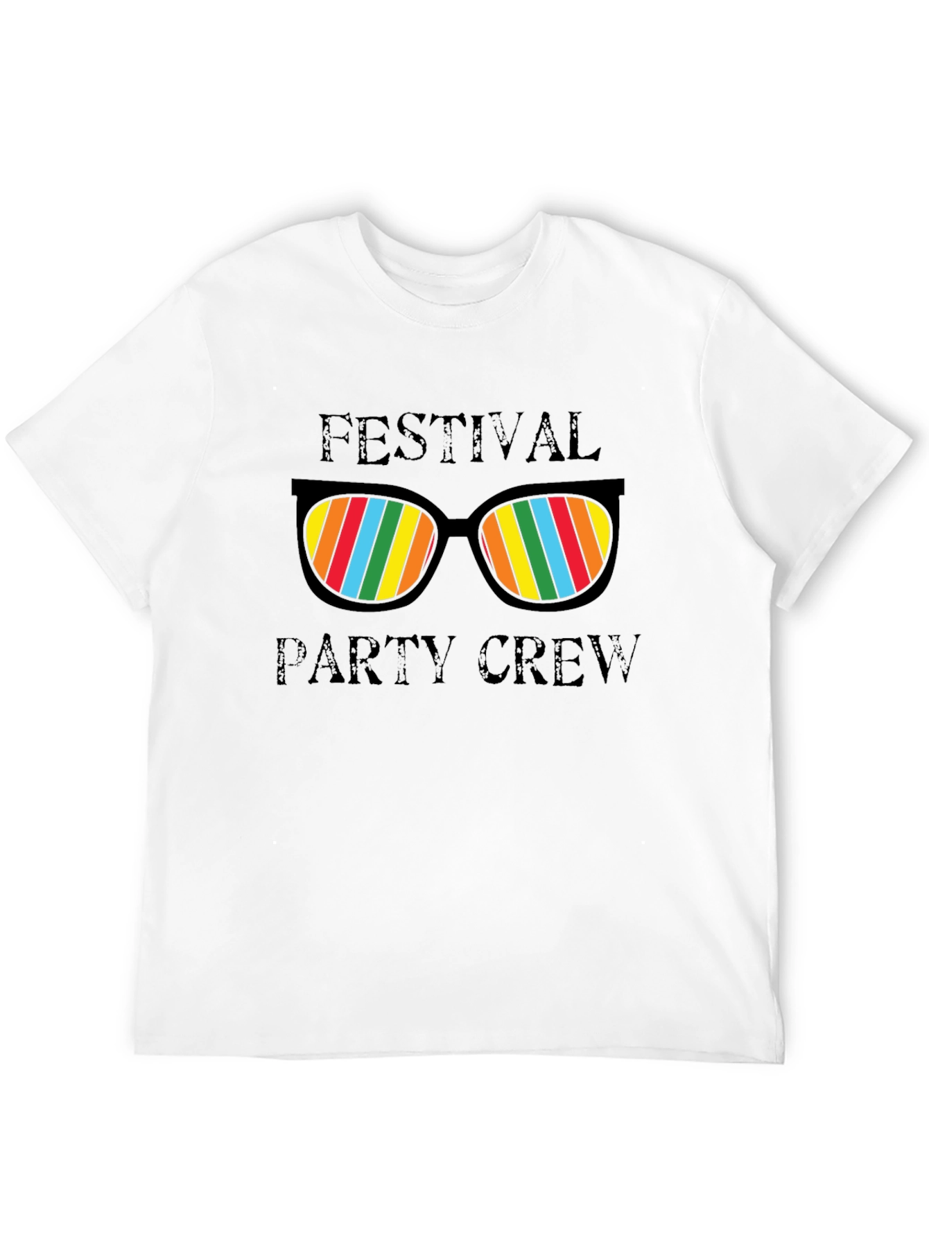 Festival Party Crew T-Shirt - Fun Rainbow Sunglasses Design