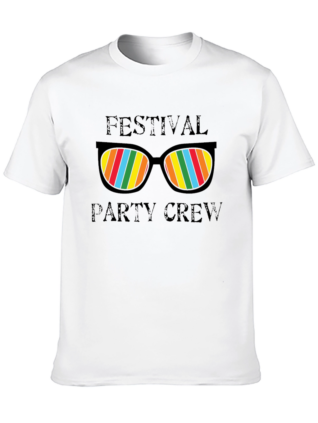 Festival Party Crew T-Shirt - Fun Rainbow Sunglasses Design