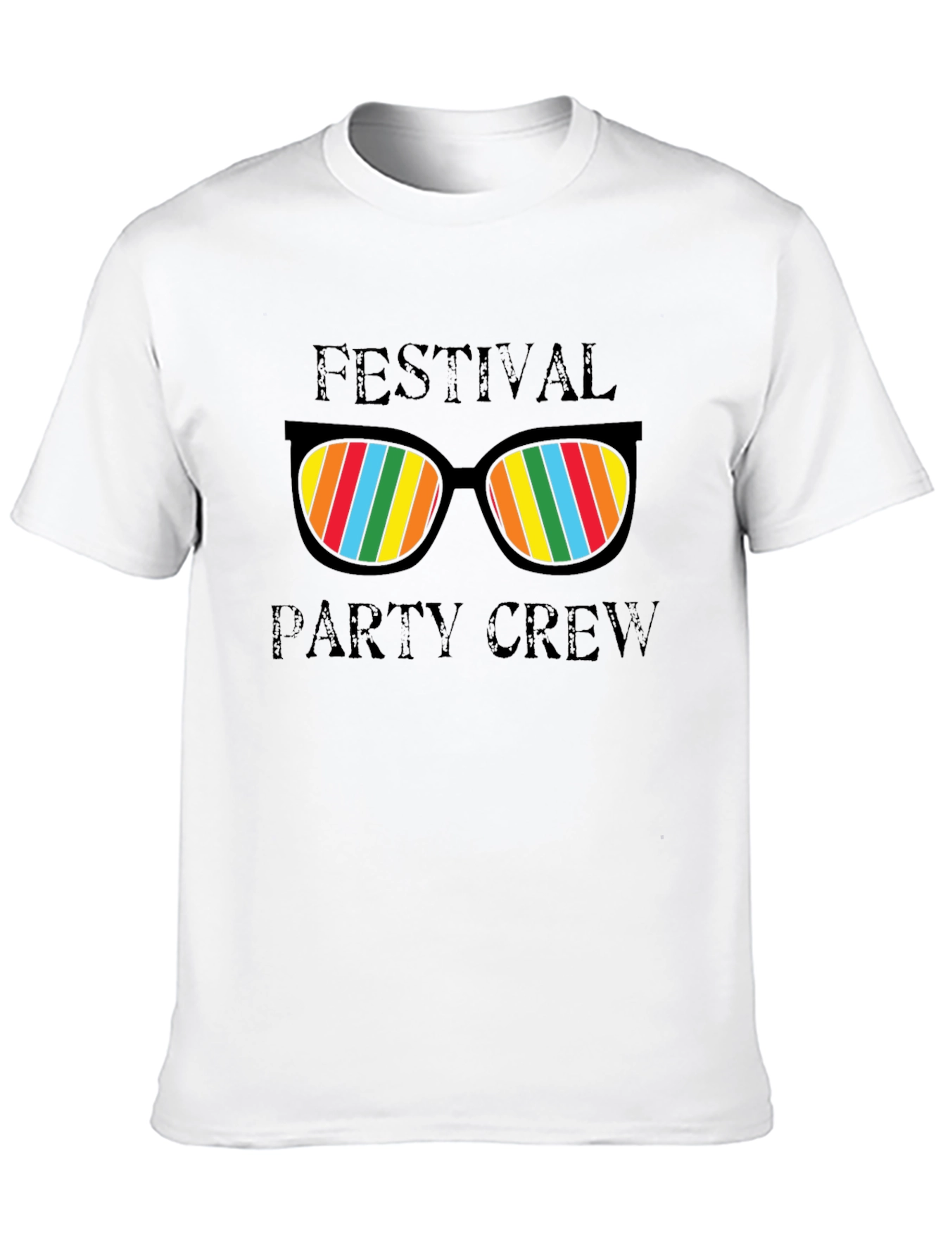 Festival Party Crew T-Shirt - Fun Rainbow Sunglasses Design