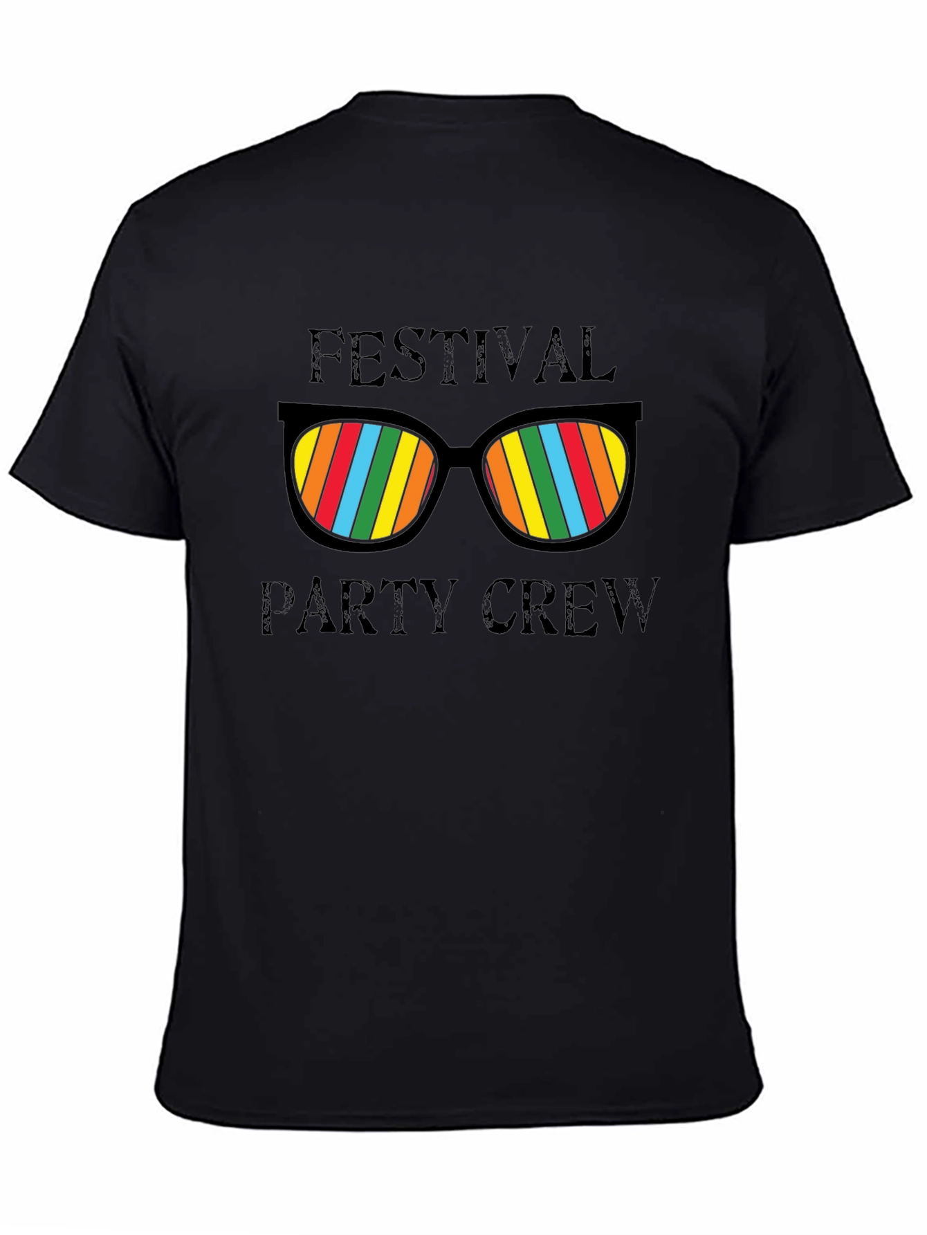 Festival Party Crew T-Shirt - Fun Rainbow Sunglasses Design