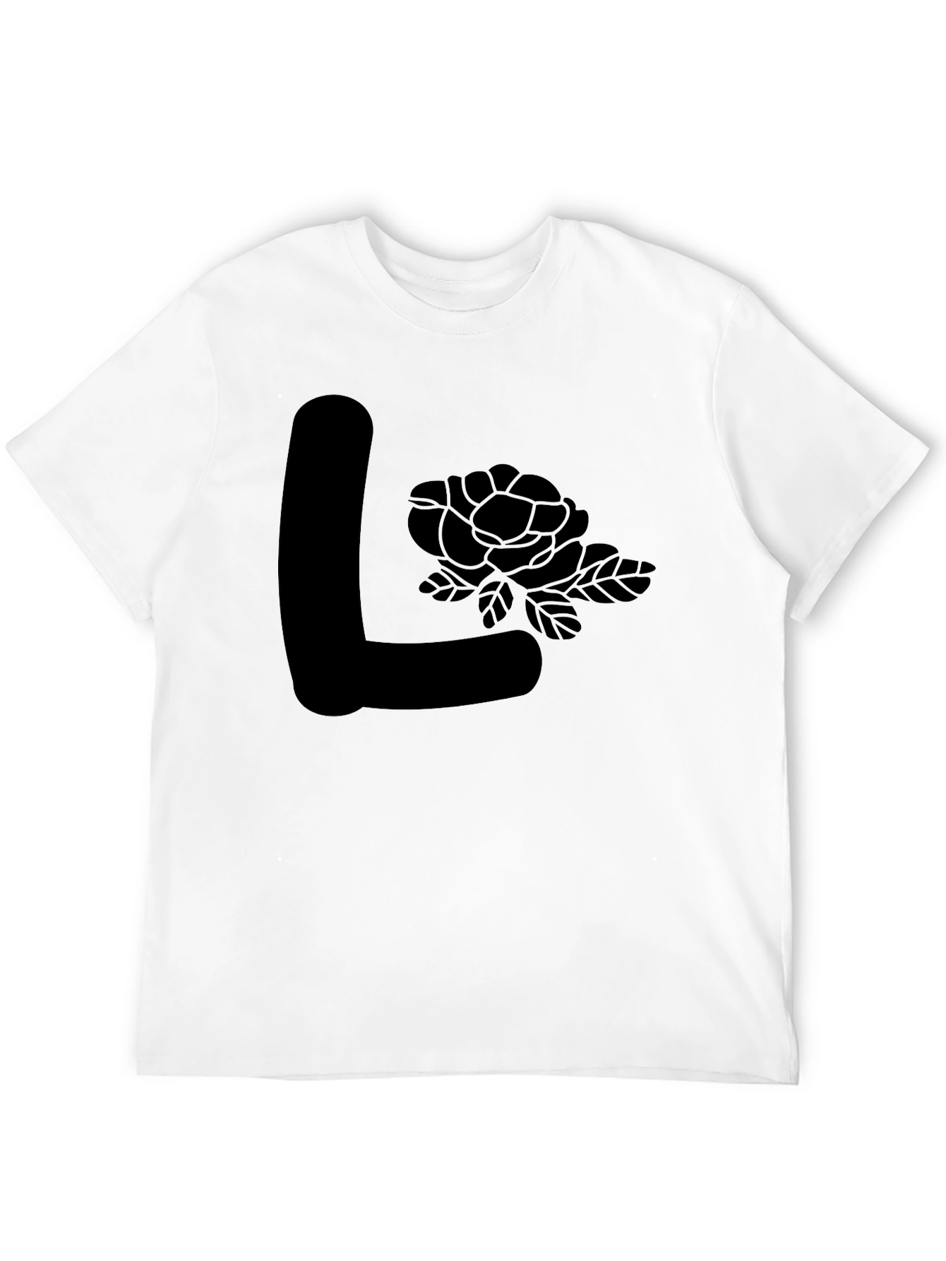 Black L Initial Rose Graphic Tee