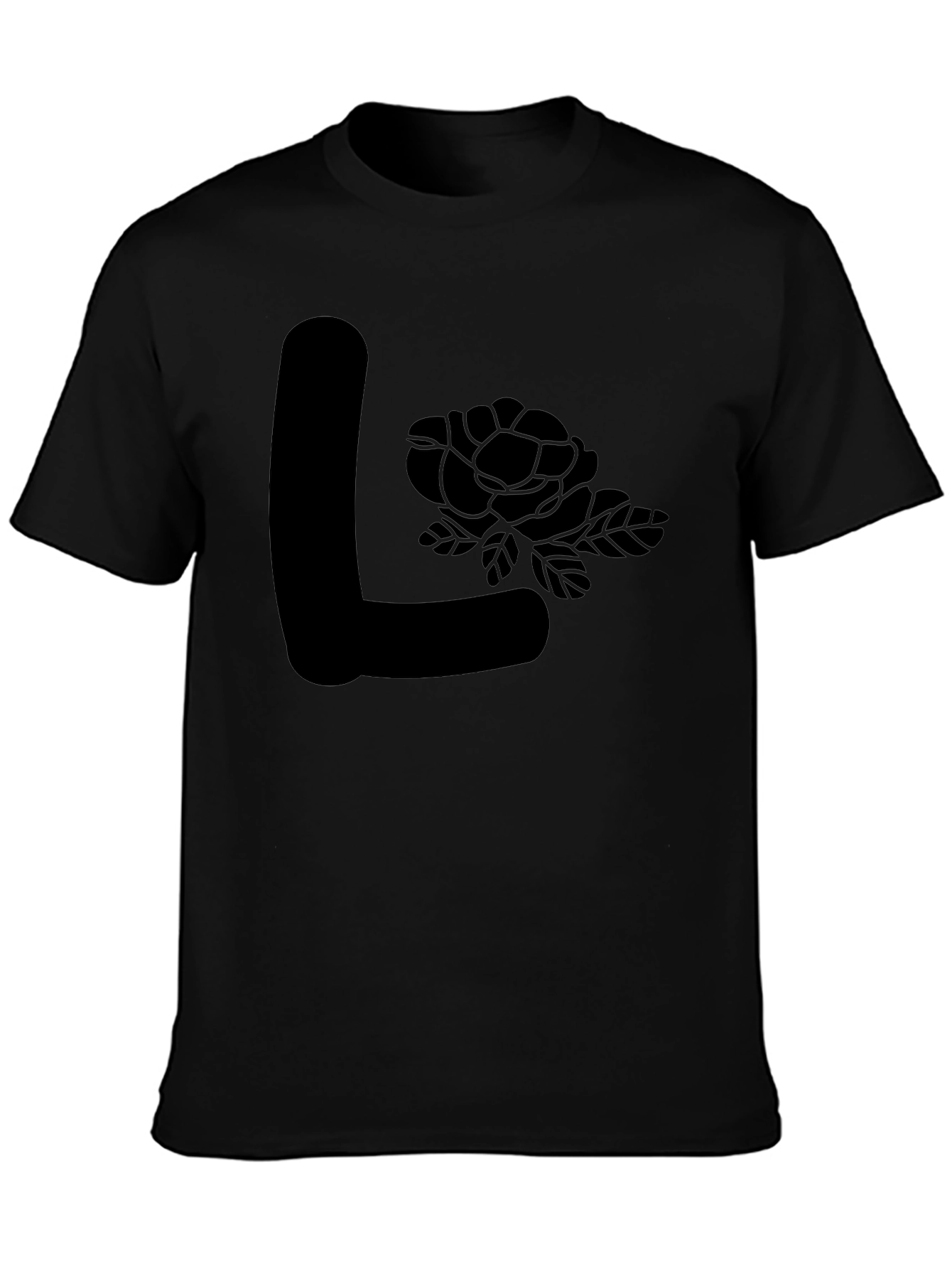 Black L Initial Rose Graphic Tee