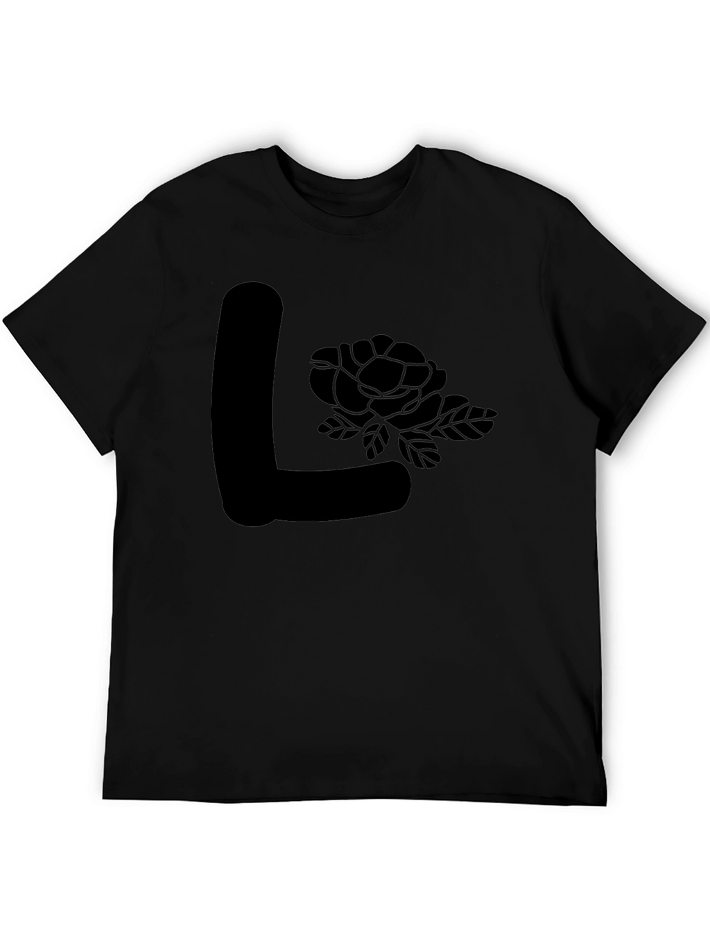 Black L Initial Rose Graphic Tee
