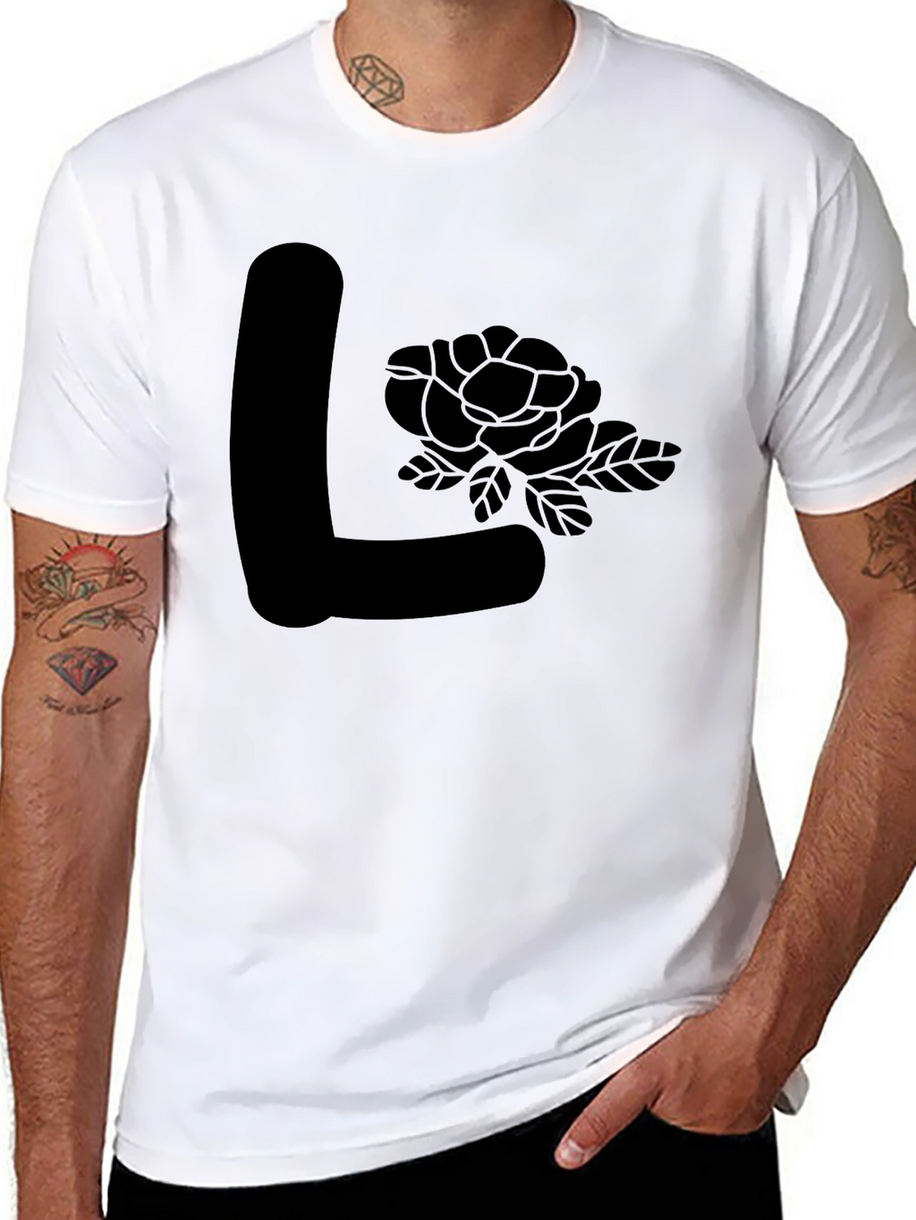 Black L Initial Rose Graphic Tee