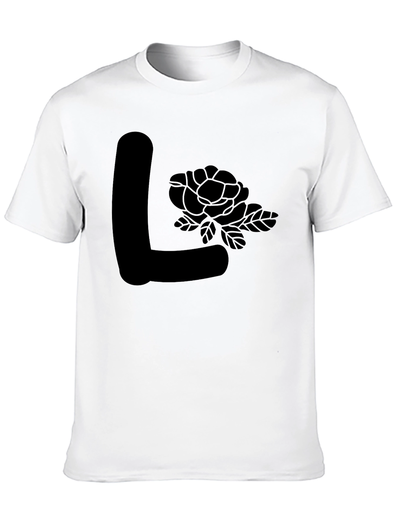 Black L Initial Rose Graphic Tee