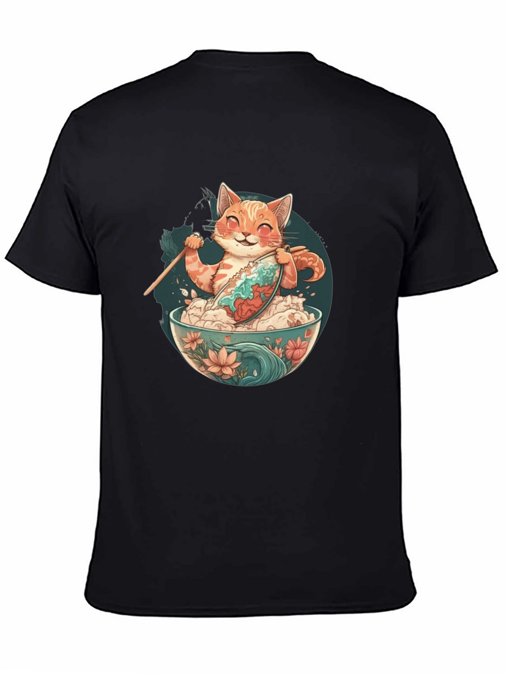 Cat Ramen Bowl Black T-Shirt