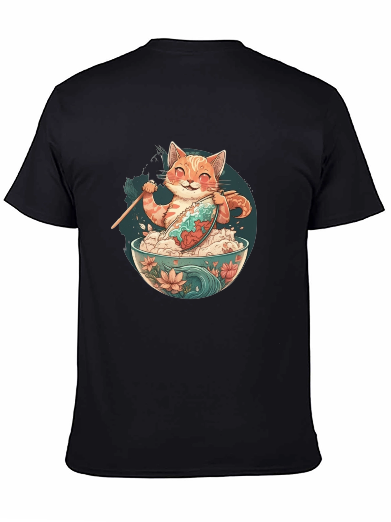 Cat Ramen Bowl Black T-Shirt