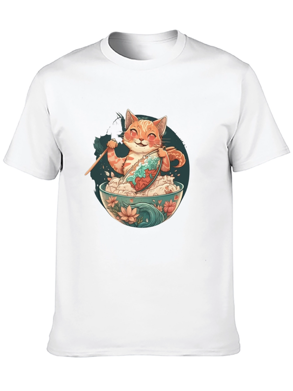 Cat Ramen Bowl Black T-Shirt