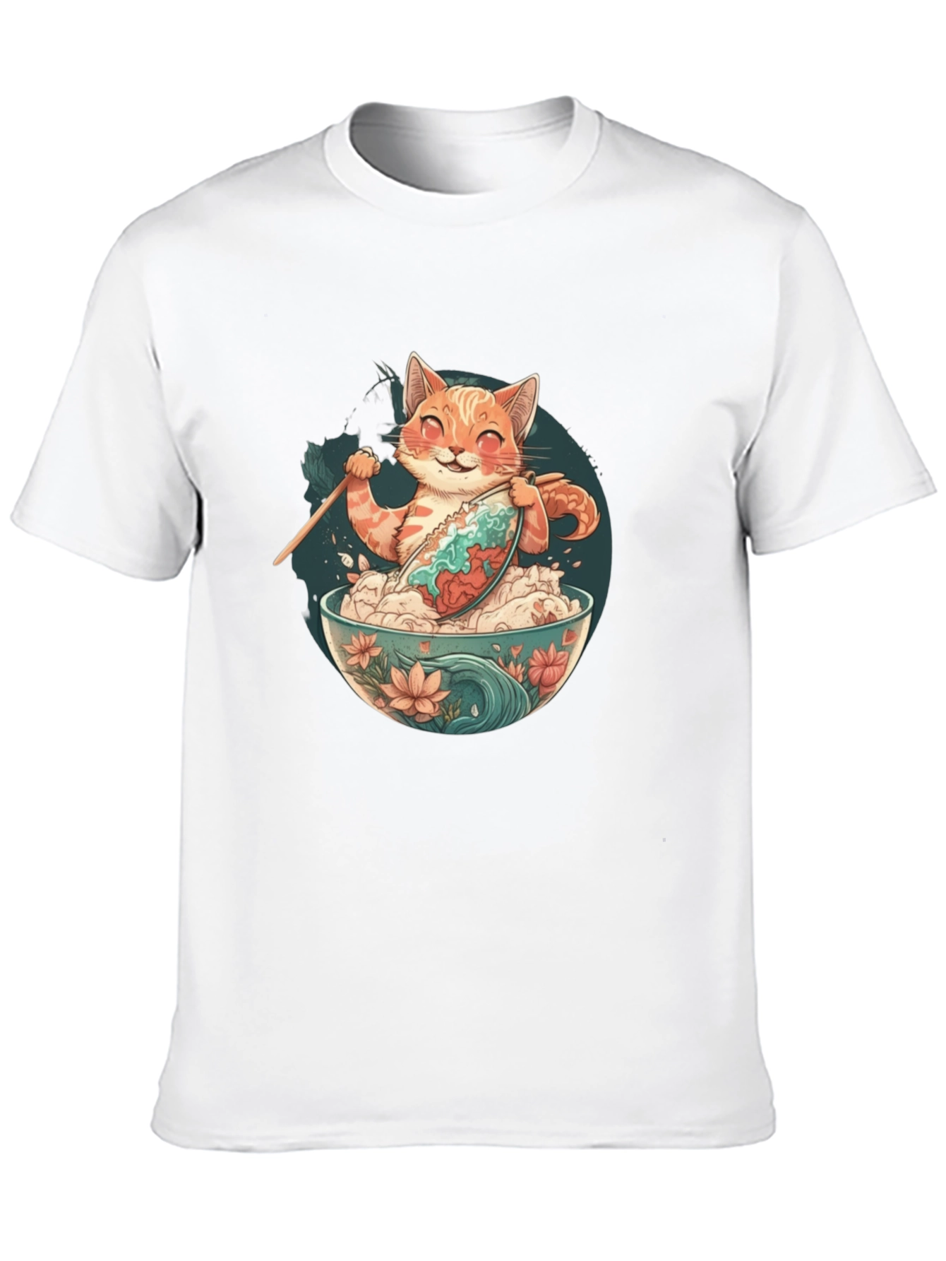 Cat Ramen Bowl Black T-Shirt