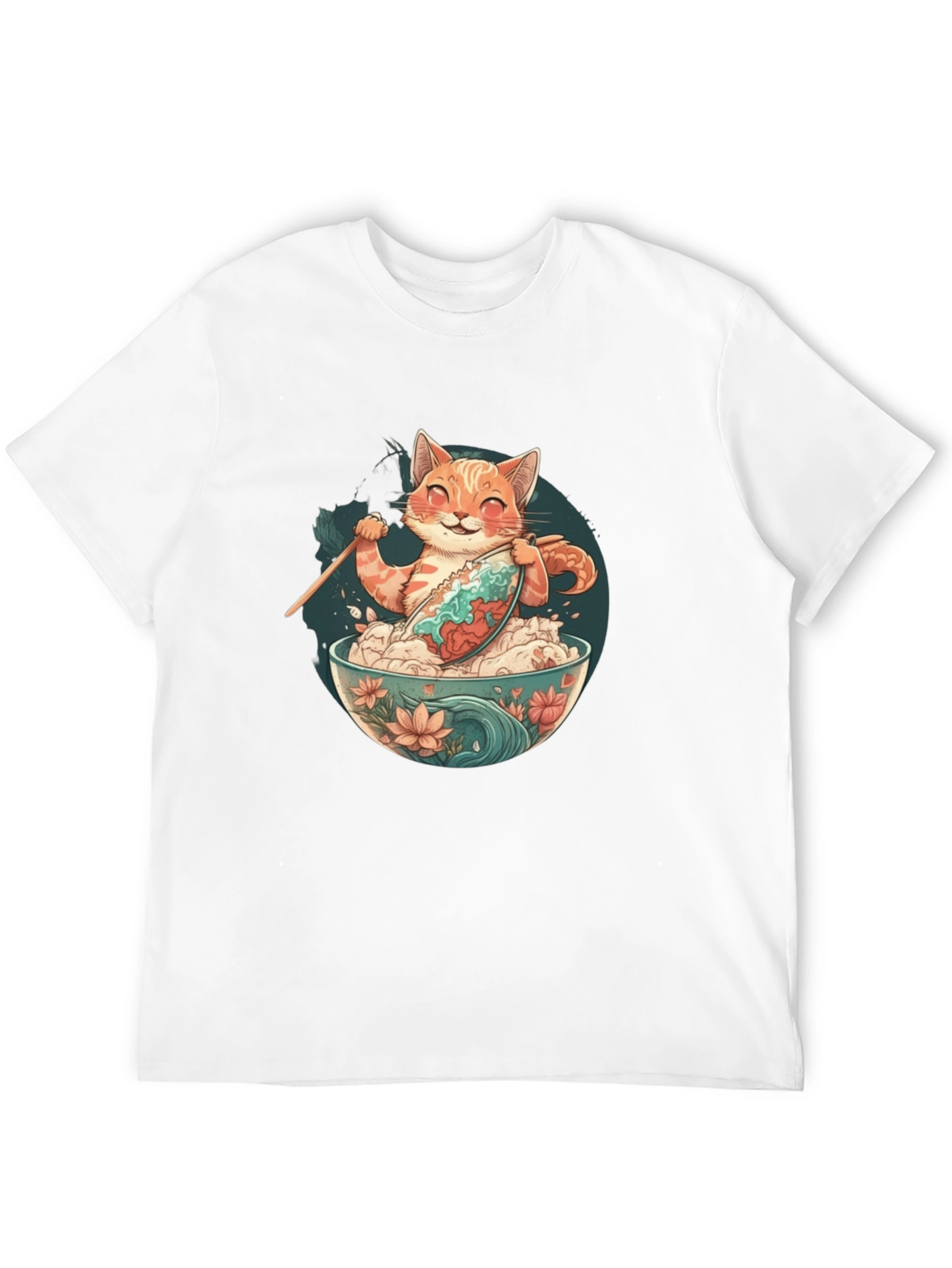 Cat Ramen Bowl Black T-Shirt