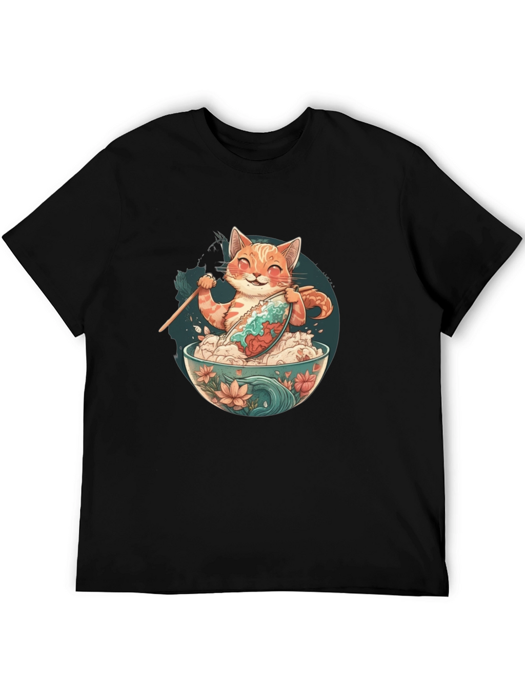 Cat Ramen Bowl Black T-Shirt