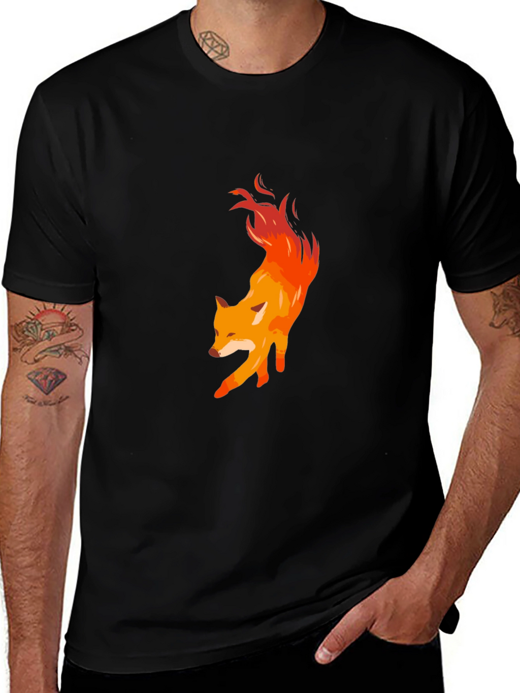 Fiery Fox Graphic Tee - Mens Black T-Shirt