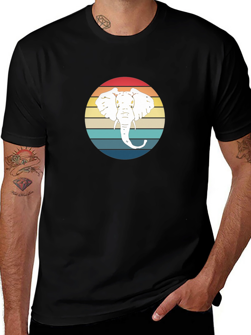 Elephant Sunset Graphic Tee - Black Cotton T-Shirt