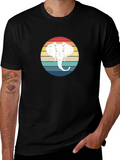 Elephant Sunset Graphic Tee - Black Cotton T-Shirt