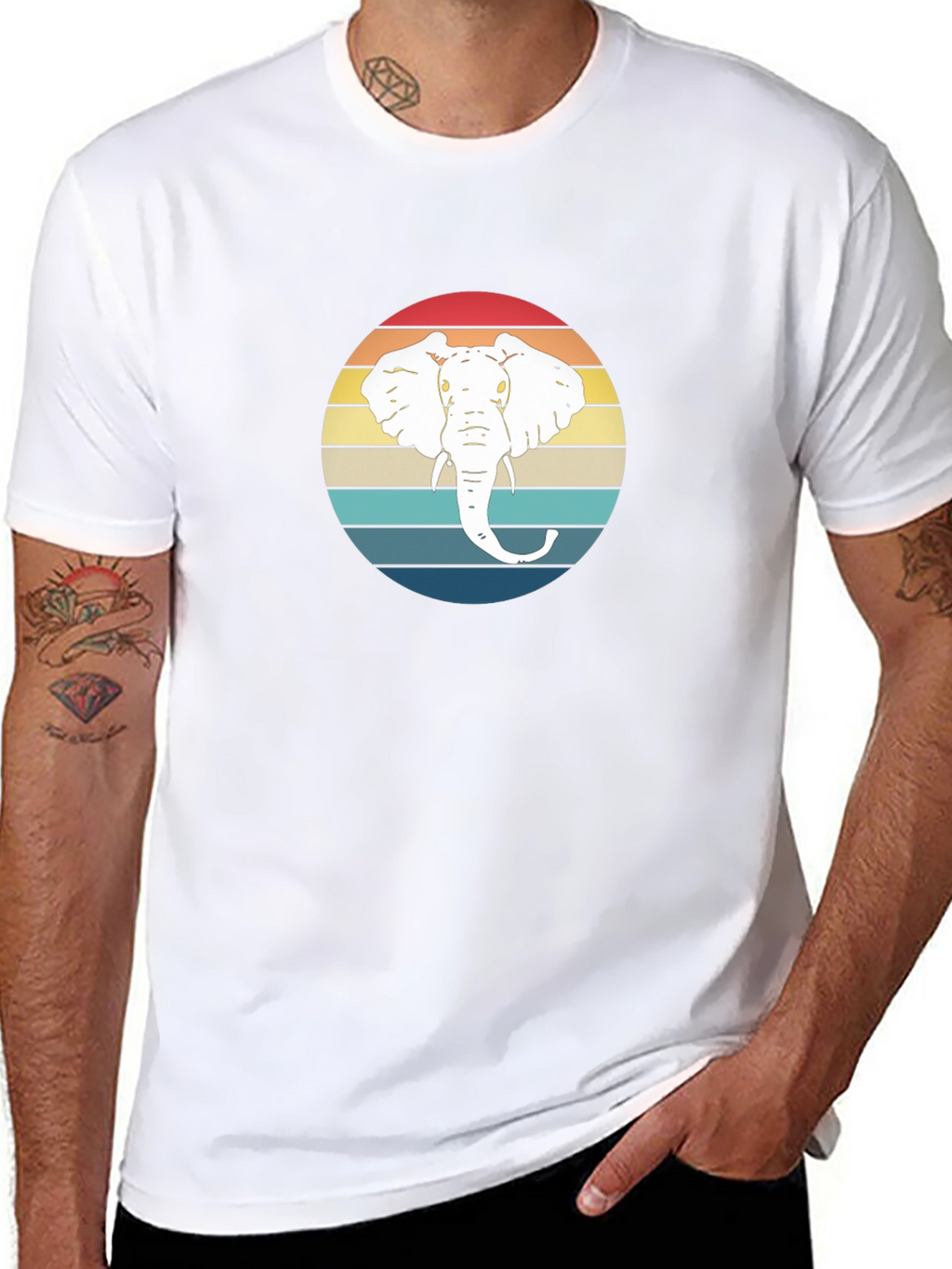Elephant Sunset Graphic Tee - Black Cotton T-Shirt