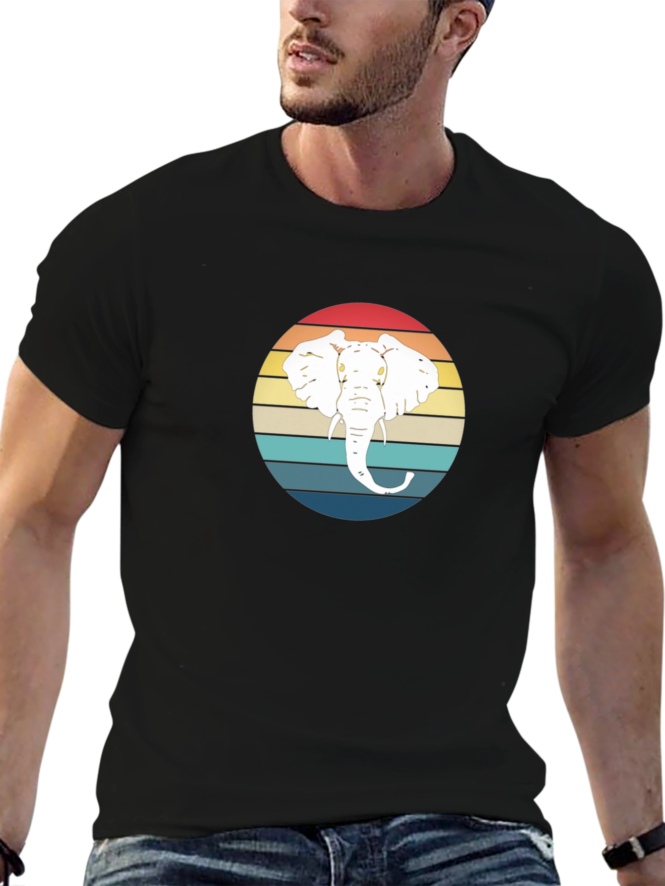 Elephant Sunset Graphic Tee - Black Cotton T-Shirt