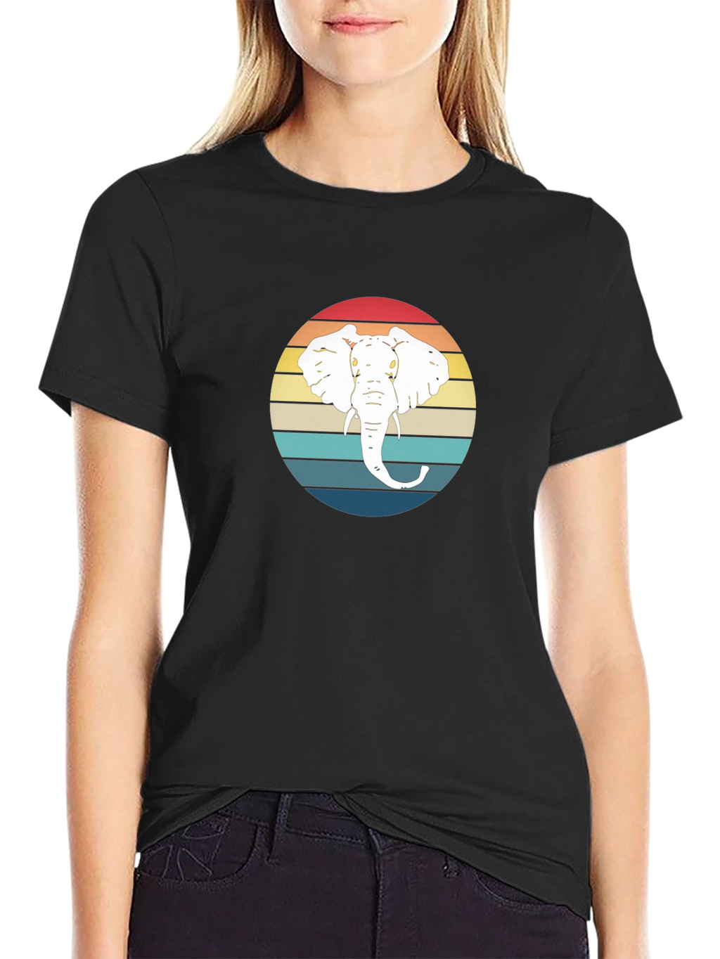 Elephant Sunset Graphic Tee - Black Cotton T-Shirt