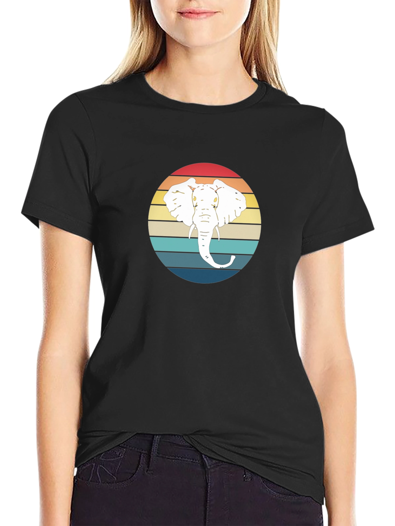 Elephant Sunset Graphic Tee - Black Cotton T-Shirt