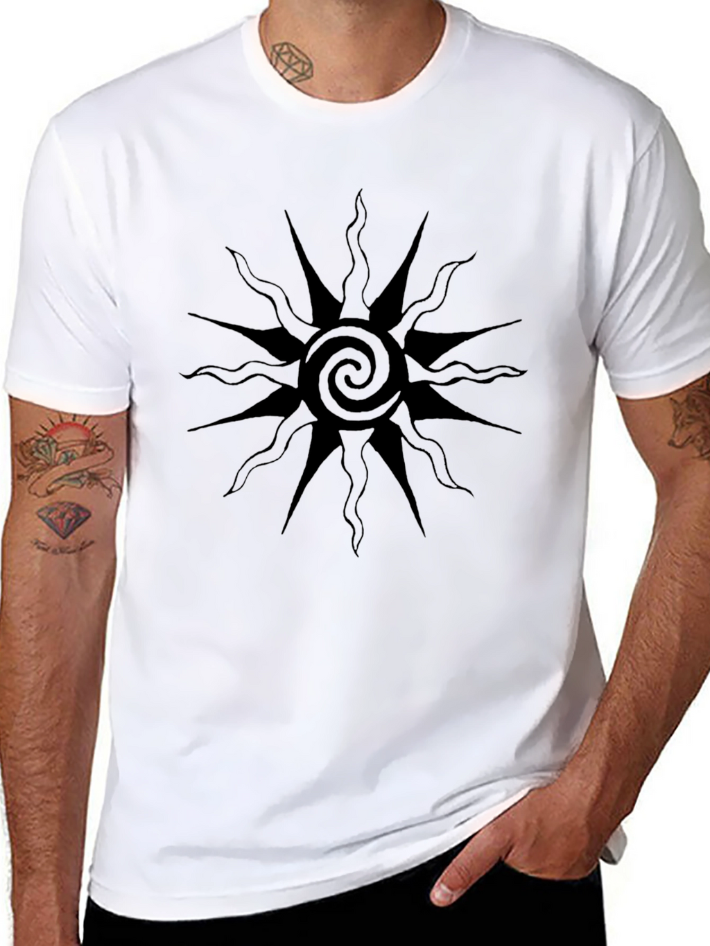 Black Graphic Tee - Sun Spiral Design