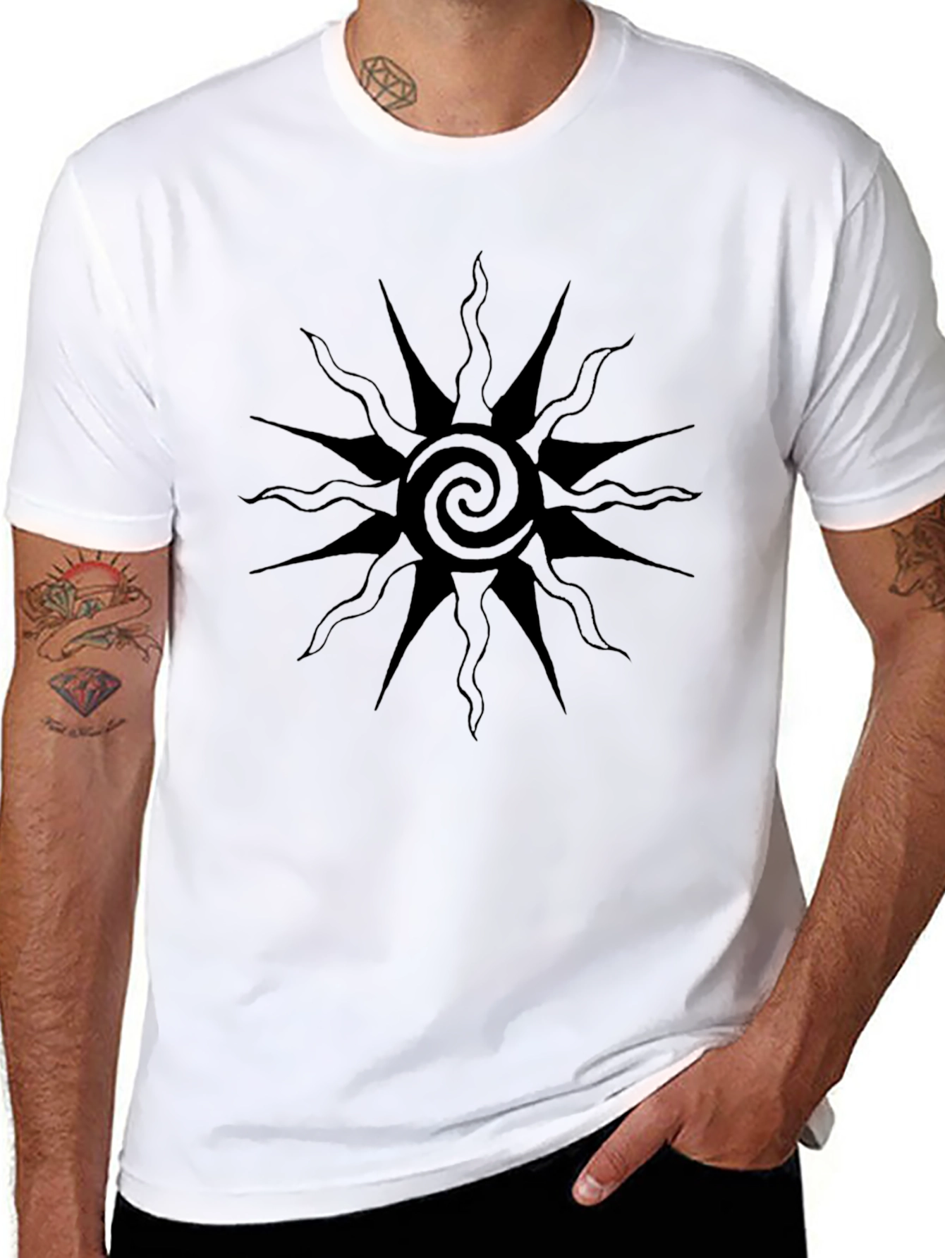 Black Graphic Tee - Sun Spiral Design