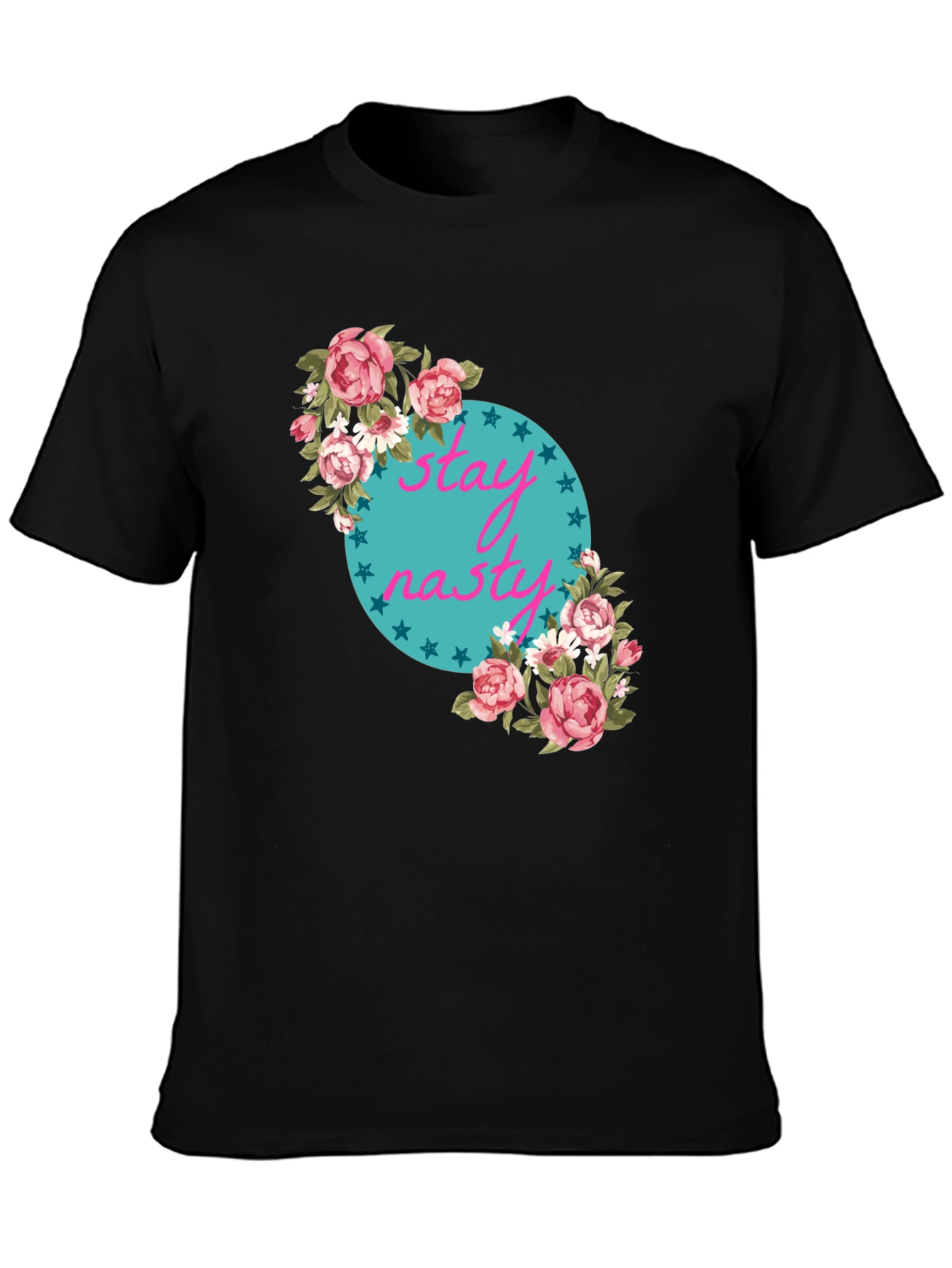 Stay Nasty Floral Graphic Tee - Trendy Black T-Shirt