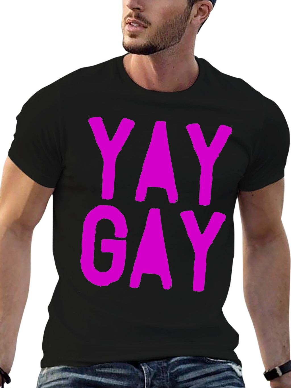 Yay Gay Black Cotton T-Shirt - Prideful Statement Tee