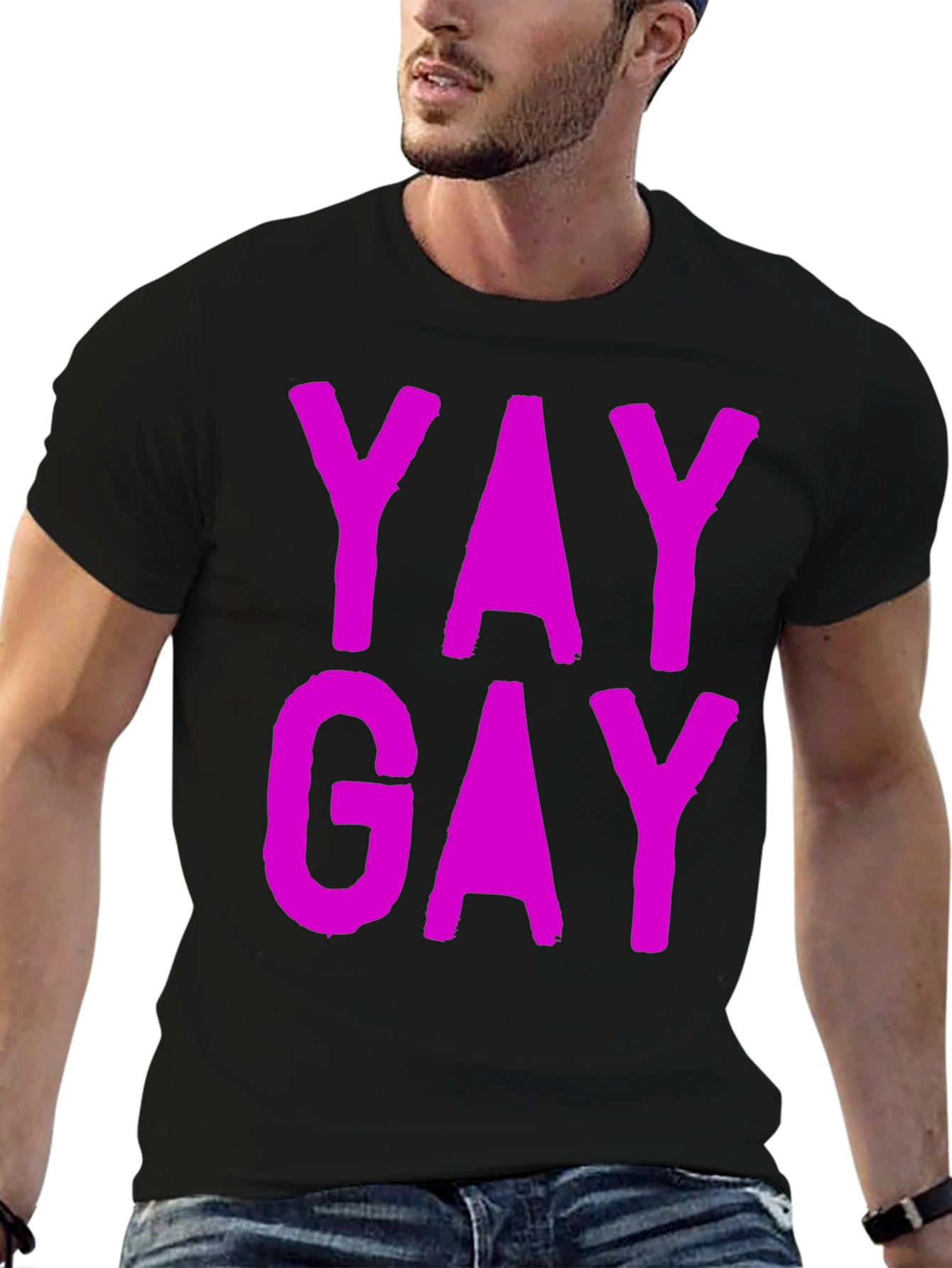 Yay Gay Black Cotton T-Shirt - Prideful Statement Tee