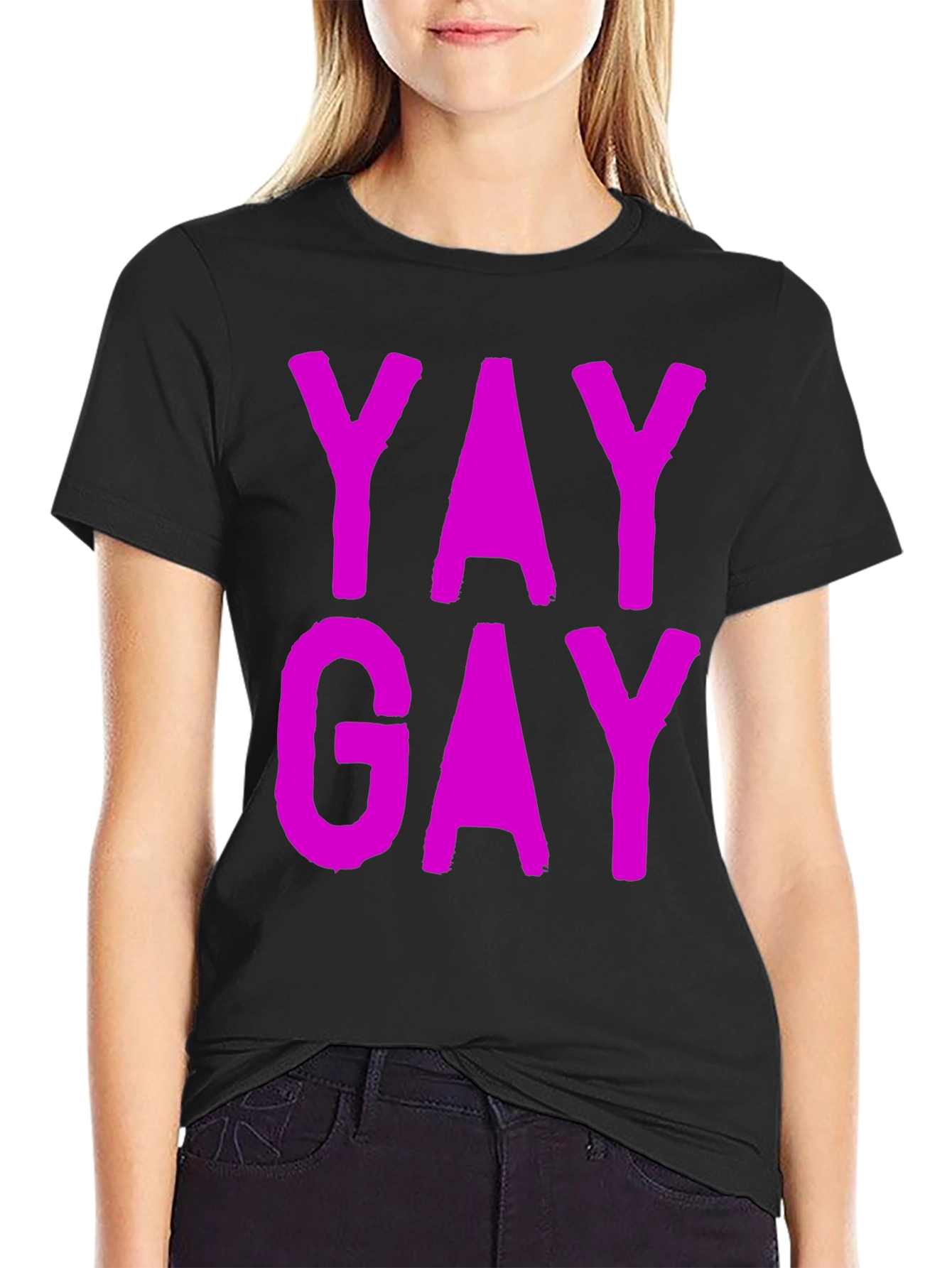 Yay Gay Black Cotton T-Shirt - Prideful Statement Tee