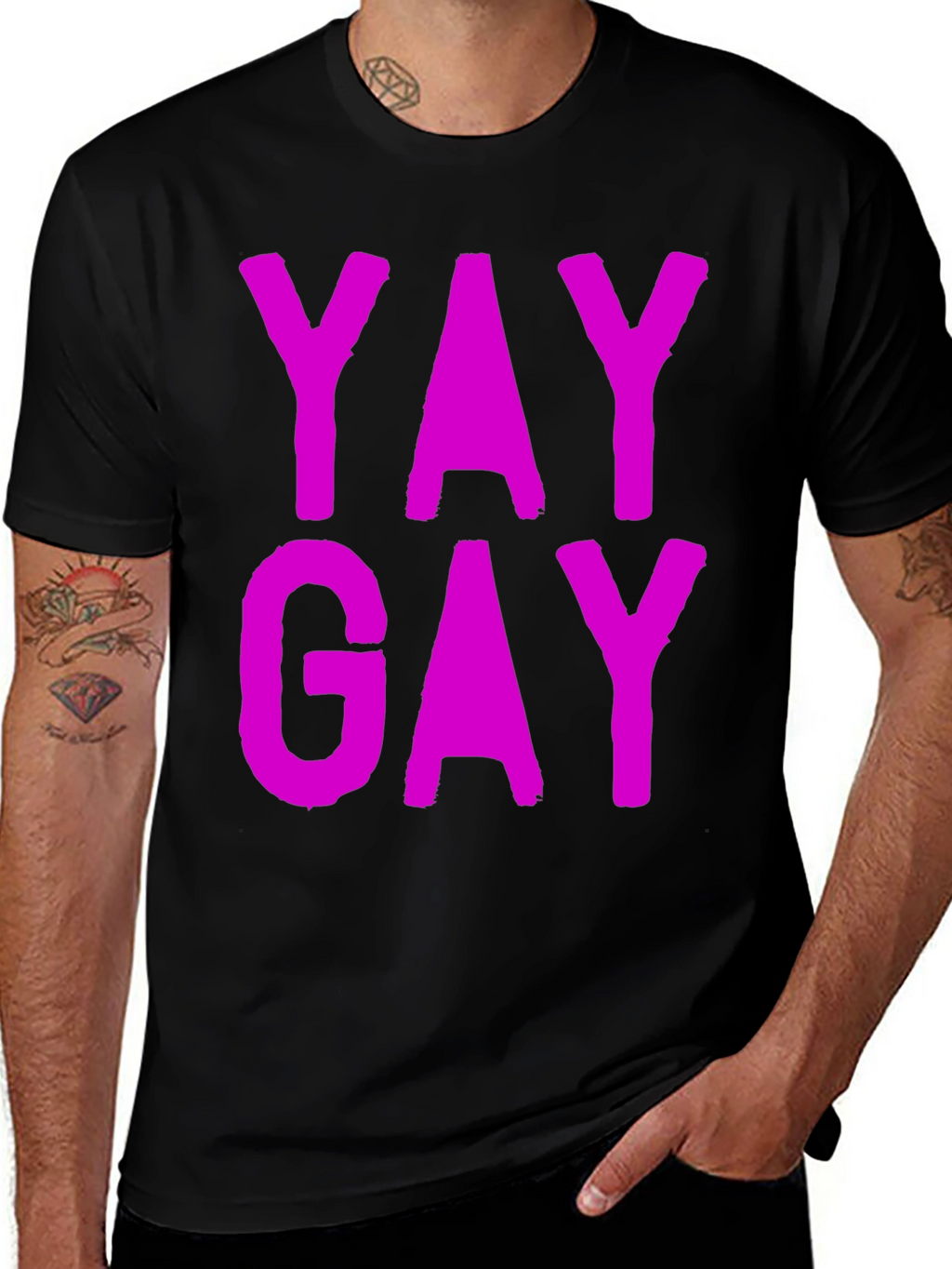 Yay Gay Black Cotton T-Shirt - Prideful Statement Tee