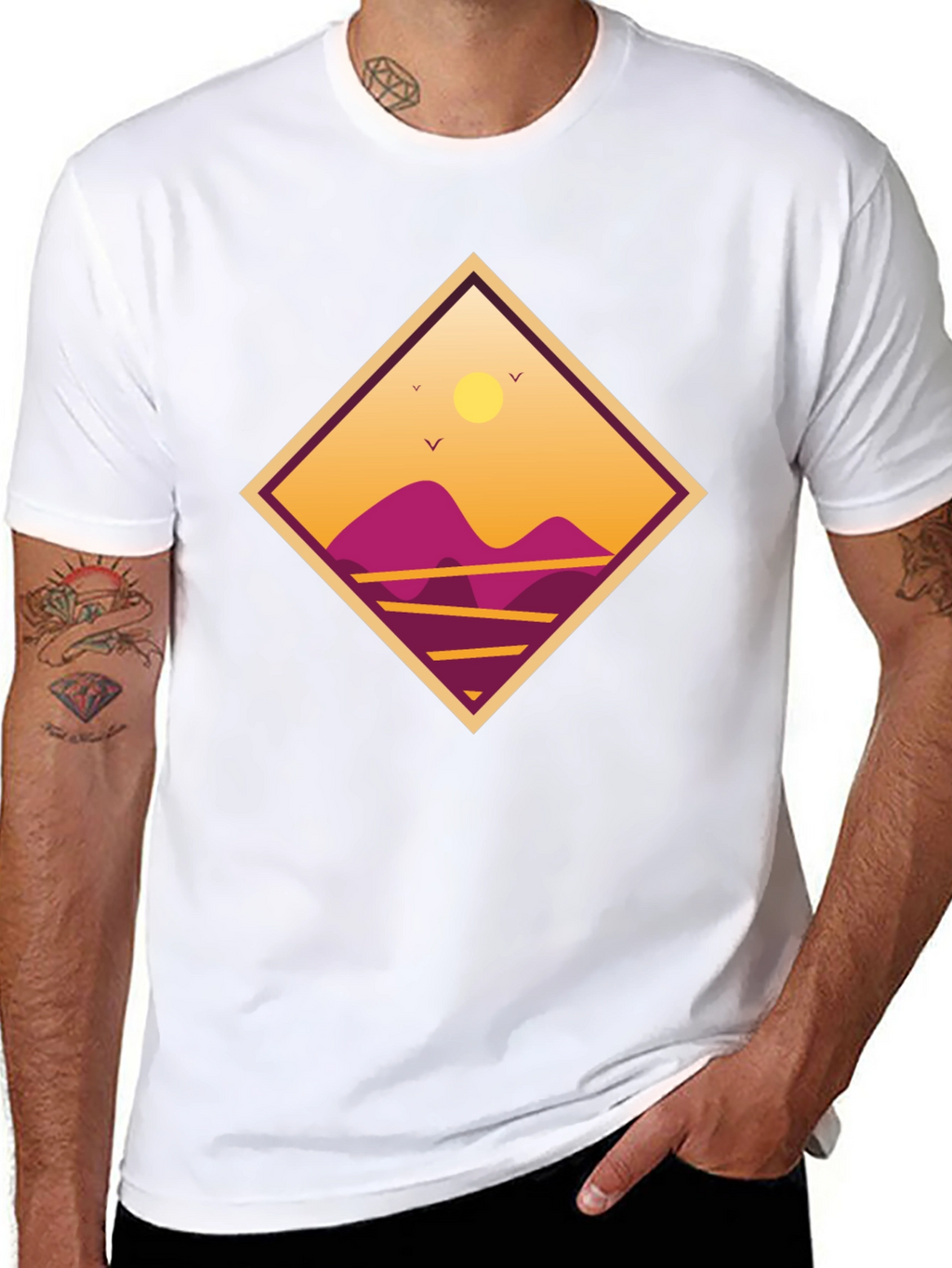 Sunset Mountain Graphic Tee - Black Cotton T-Shirt