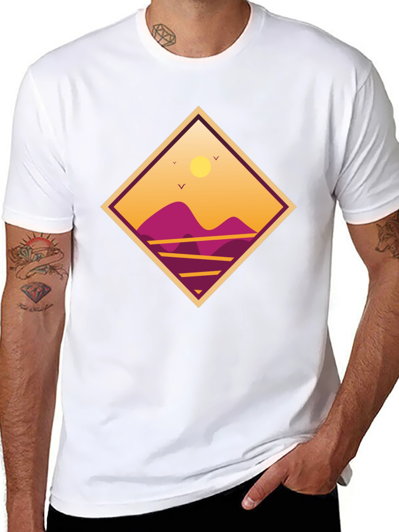 Sunset Mountain Graphic Tee - Black Cotton T-Shirt
