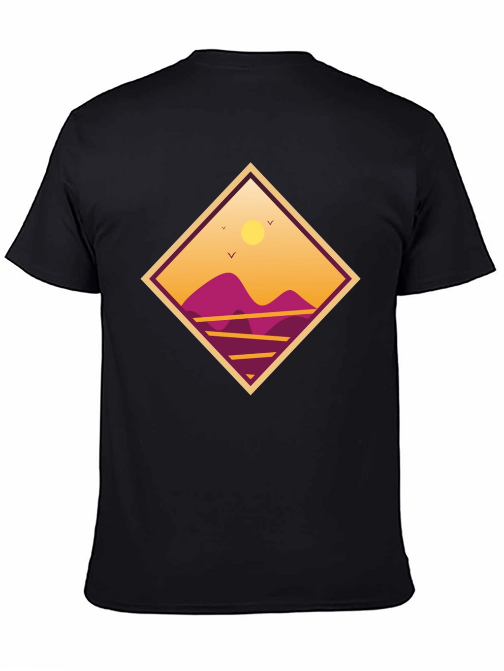 Sunset Mountain Graphic Tee - Black Cotton T-Shirt