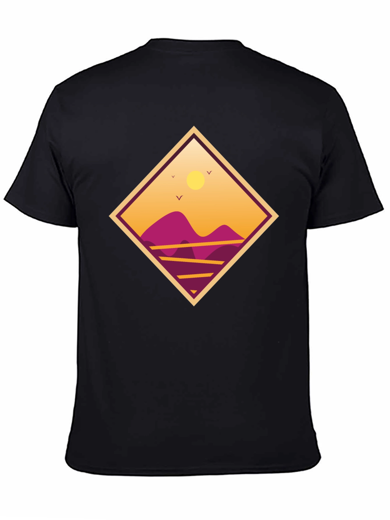 Sunset Mountain Graphic Tee - Black Cotton T-Shirt