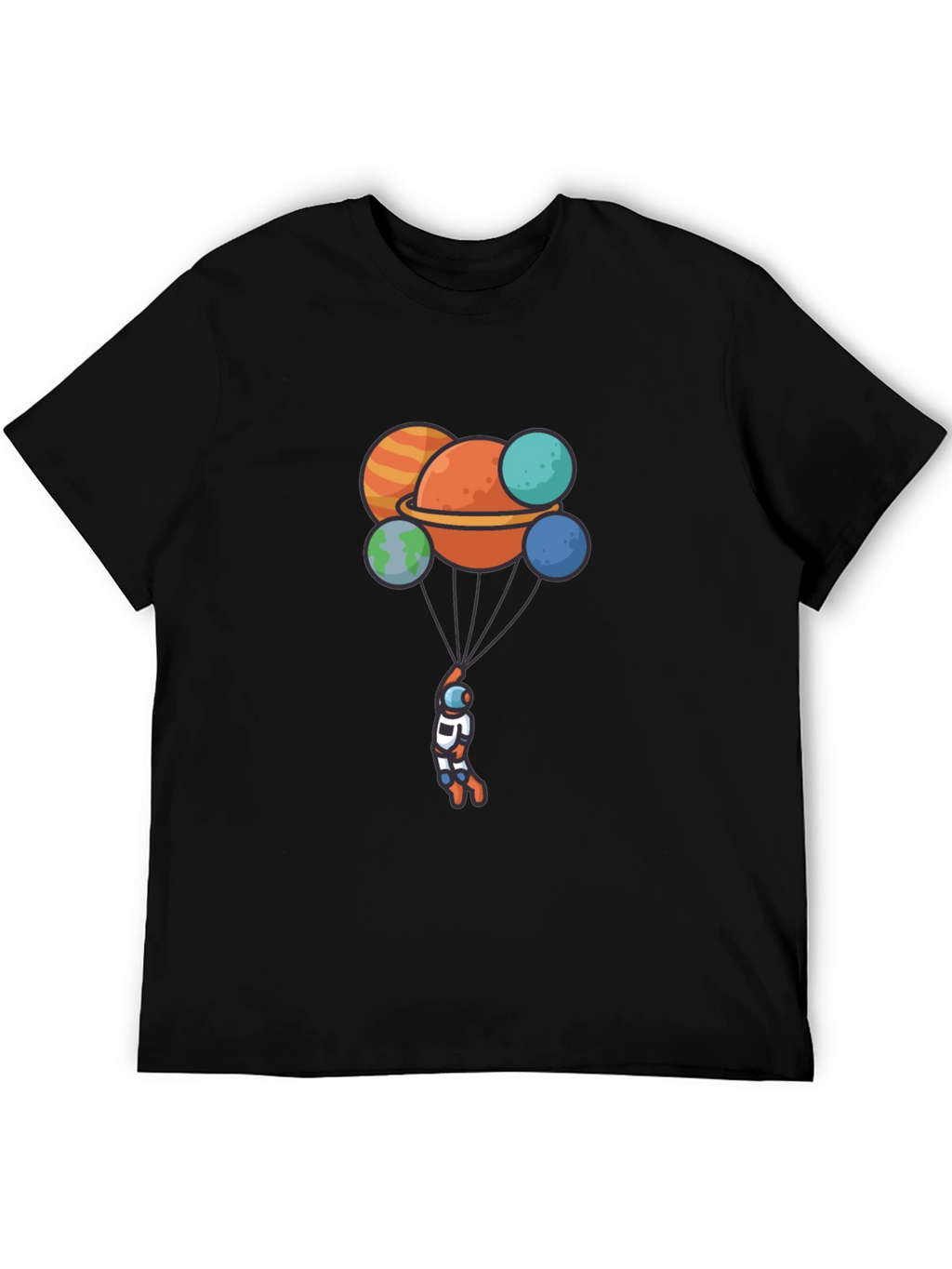 Astronaut Planet Balloon Graphic Black T-Shirt