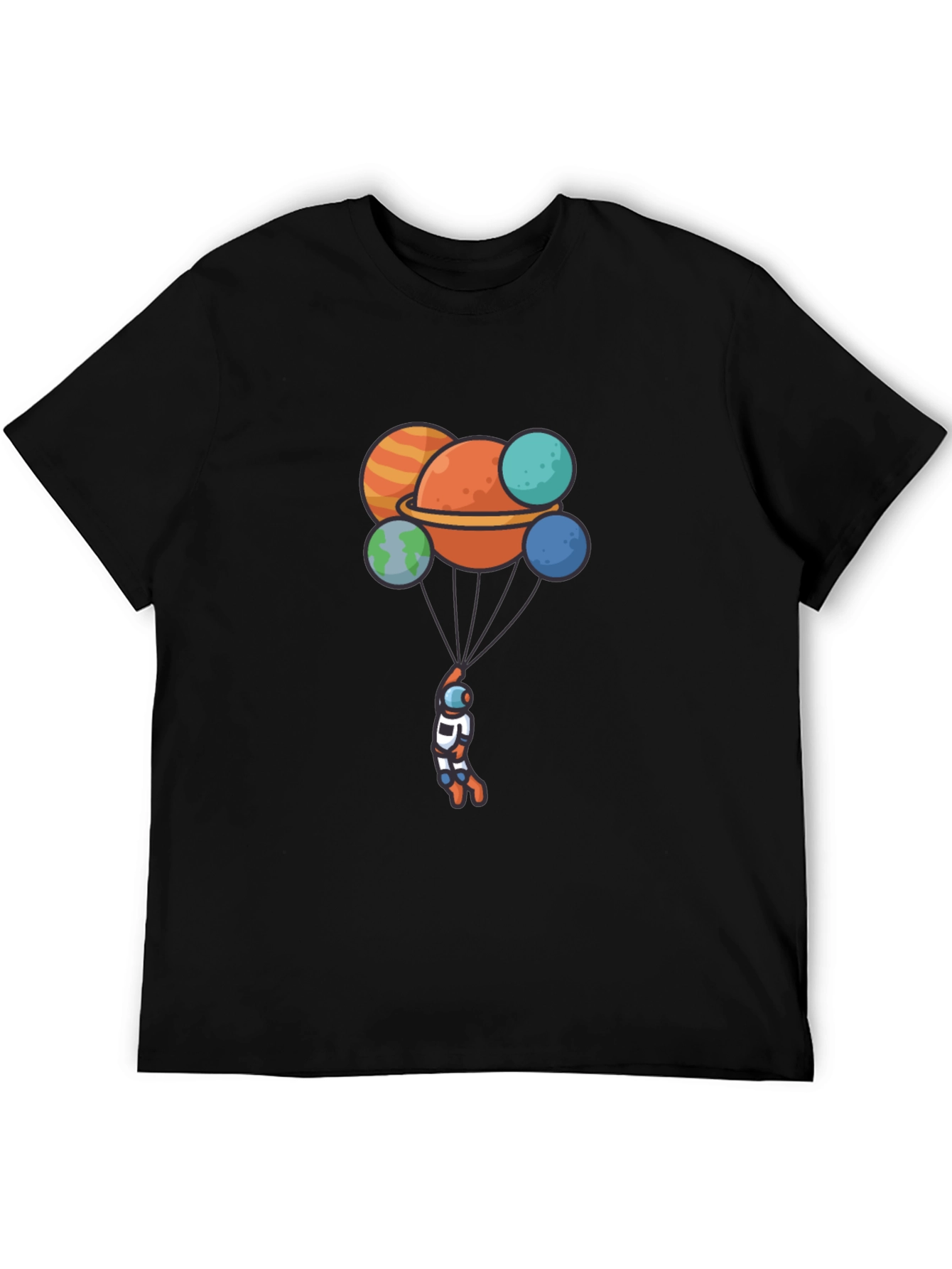 Astronaut Planet Balloon Graphic Black T-Shirt