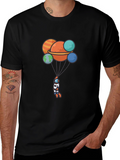 Astronaut Planet Balloon Graphic Black T-Shirt