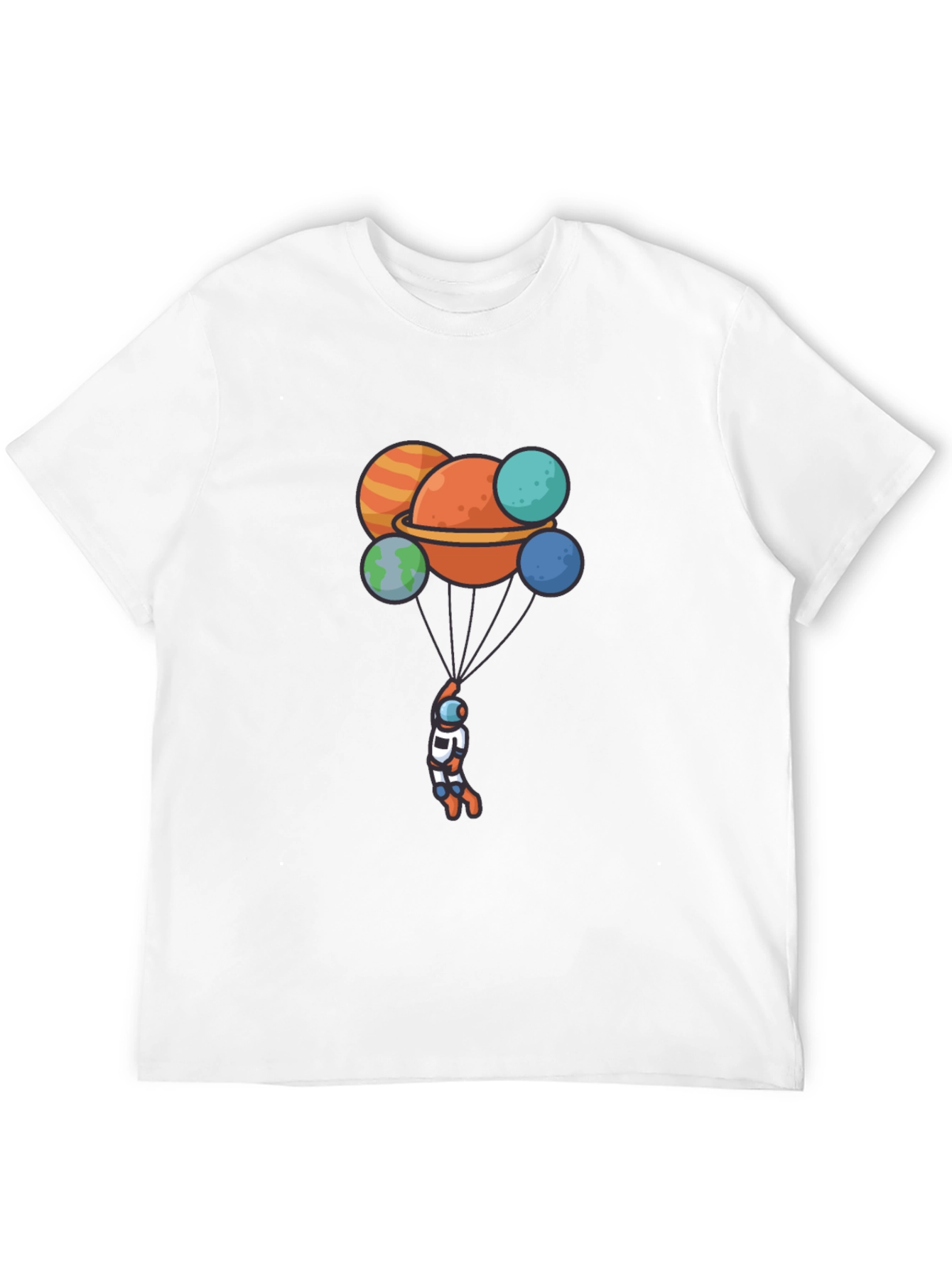 Astronaut Planet Balloon Graphic Black T-Shirt