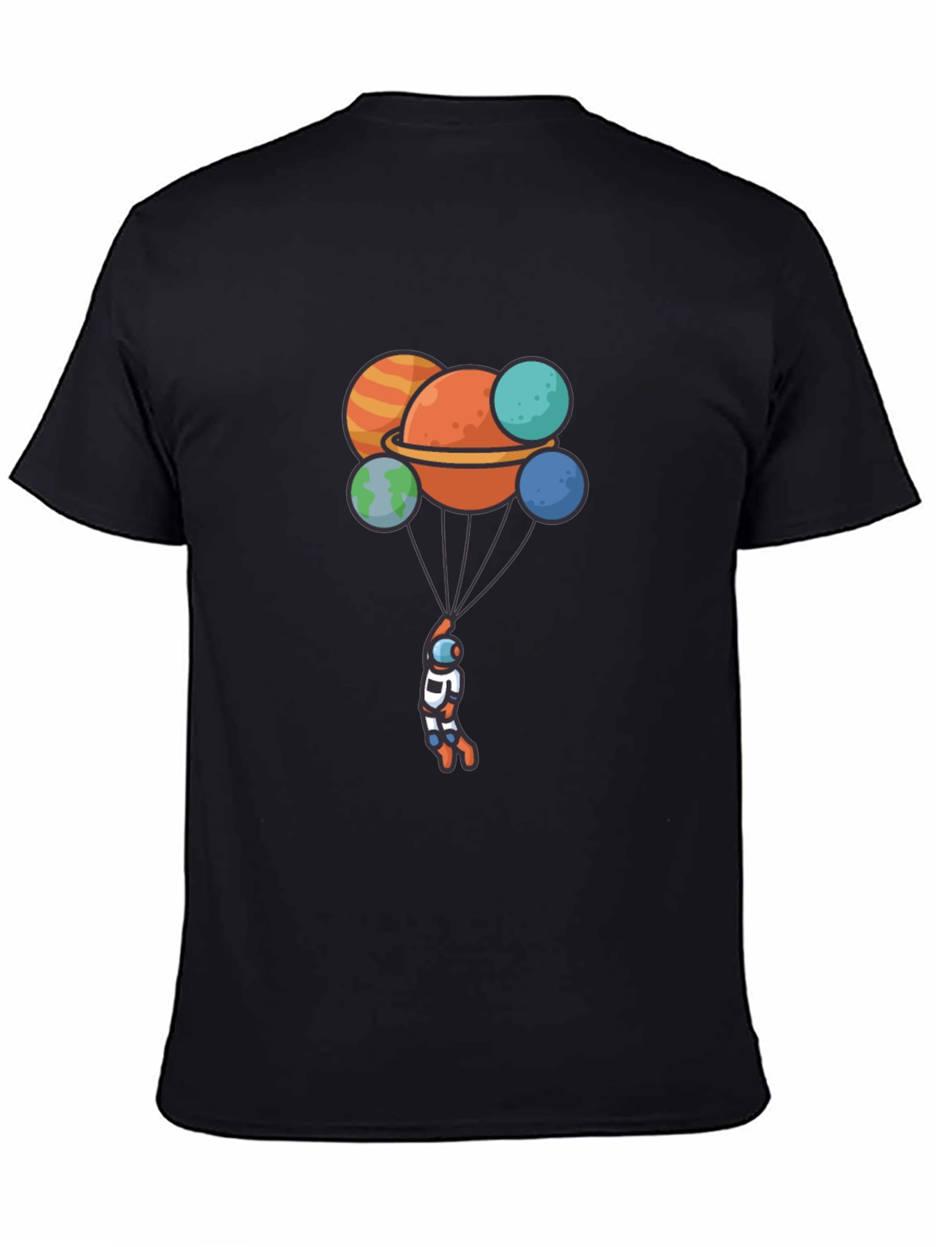 Astronaut Planet Balloon Graphic Black T-Shirt